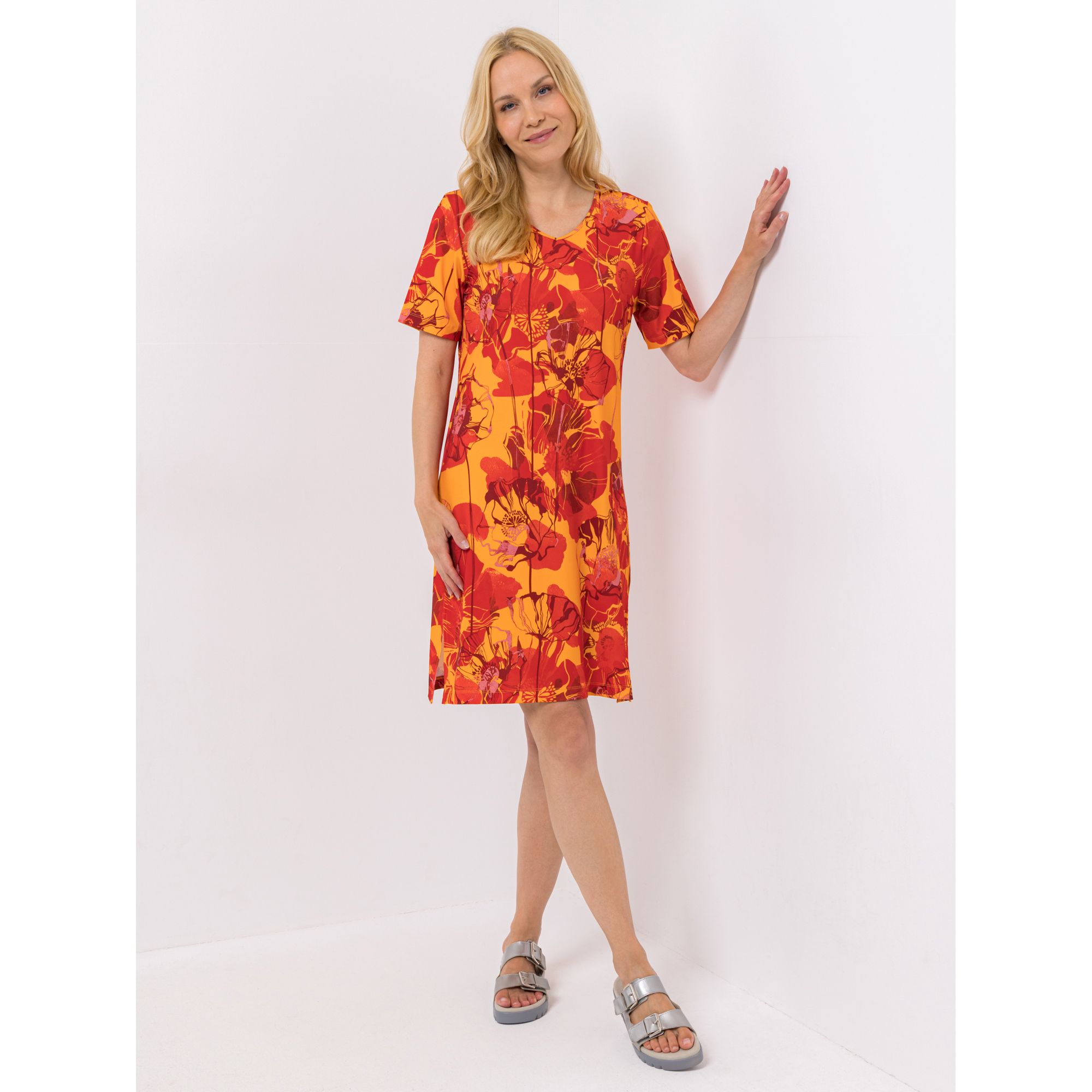 IN-PRINT Kleid 1/2-Arm Allover-Druck V-Ausschnitt