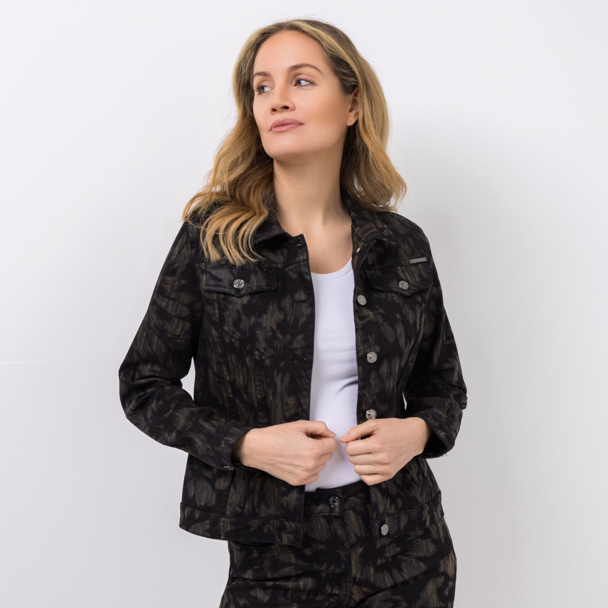 AMINATI® Twilljacke, 1/1-Arm Jeans-Optik Knopfleiste Allover-Druck