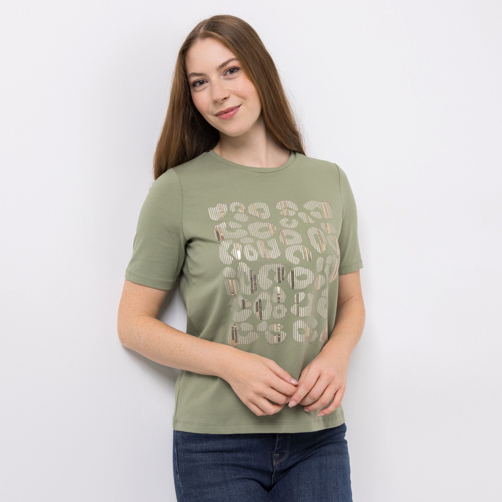 VIA MILANO Shirt, 1/2-Arm Rundhalsausschnitt Leo-Print figurumspielend