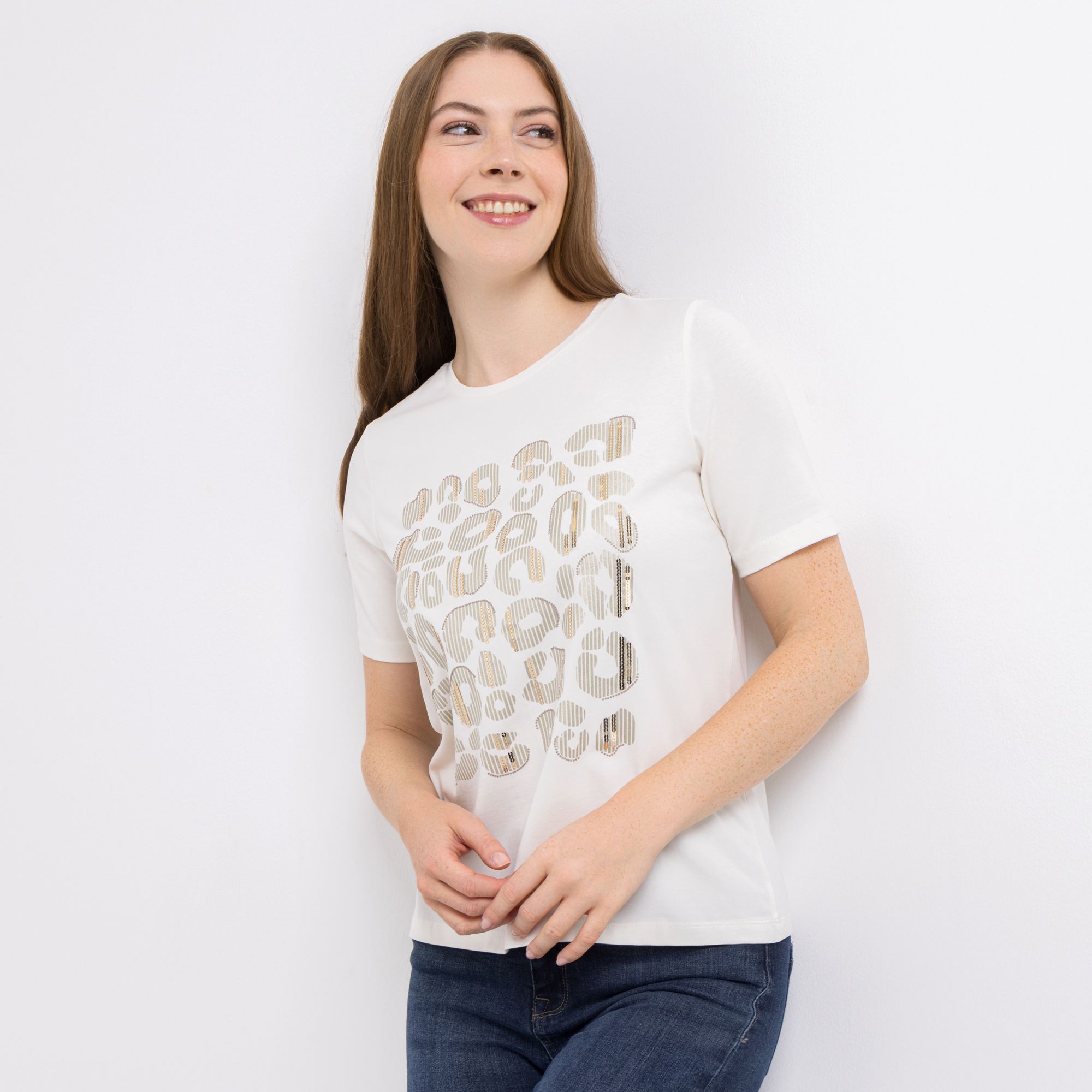 VIA MILANO Shirt, 1/2-Arm Rundhalsausschnitt Leo-Print figurumspielend