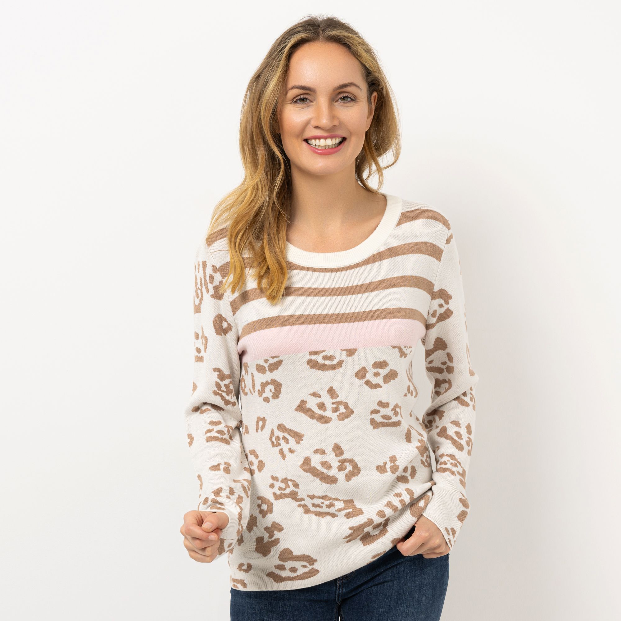 CASHMASOFT Pullover, 1/1-Arm Rundhalsausschnitt Cashmeregriff Druck-Mix