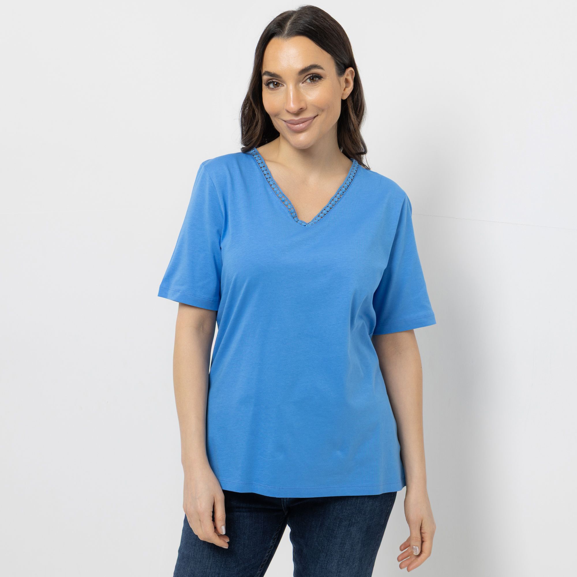 DENIM & CO. Shirt, 1/2-Arm V-Ausschnitt Zierband figurumspielend