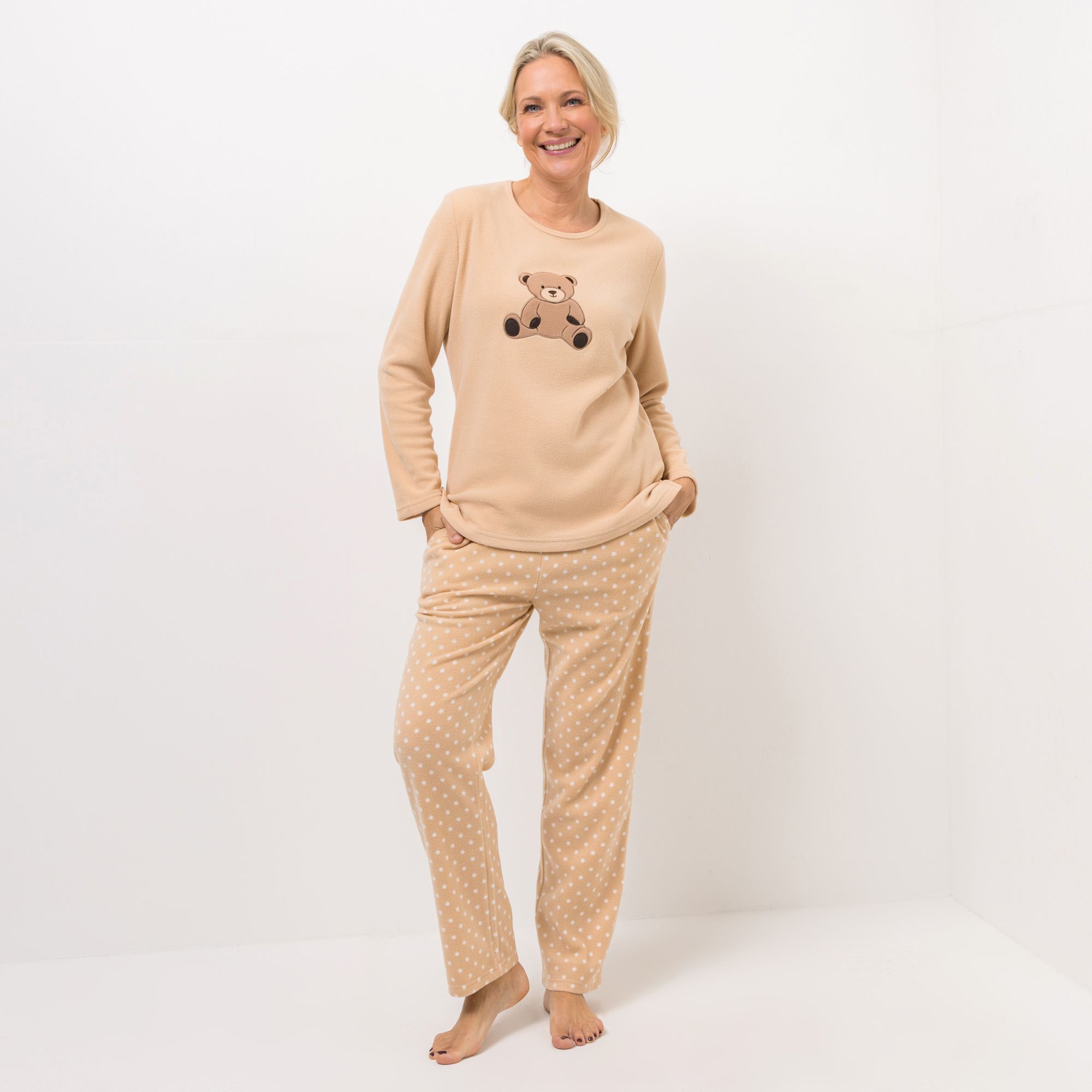 POLARSTERN HOMEWEAR Pyjama-Set Mikrofaser Fleece Shirt mit Motiv bedruckte Hose