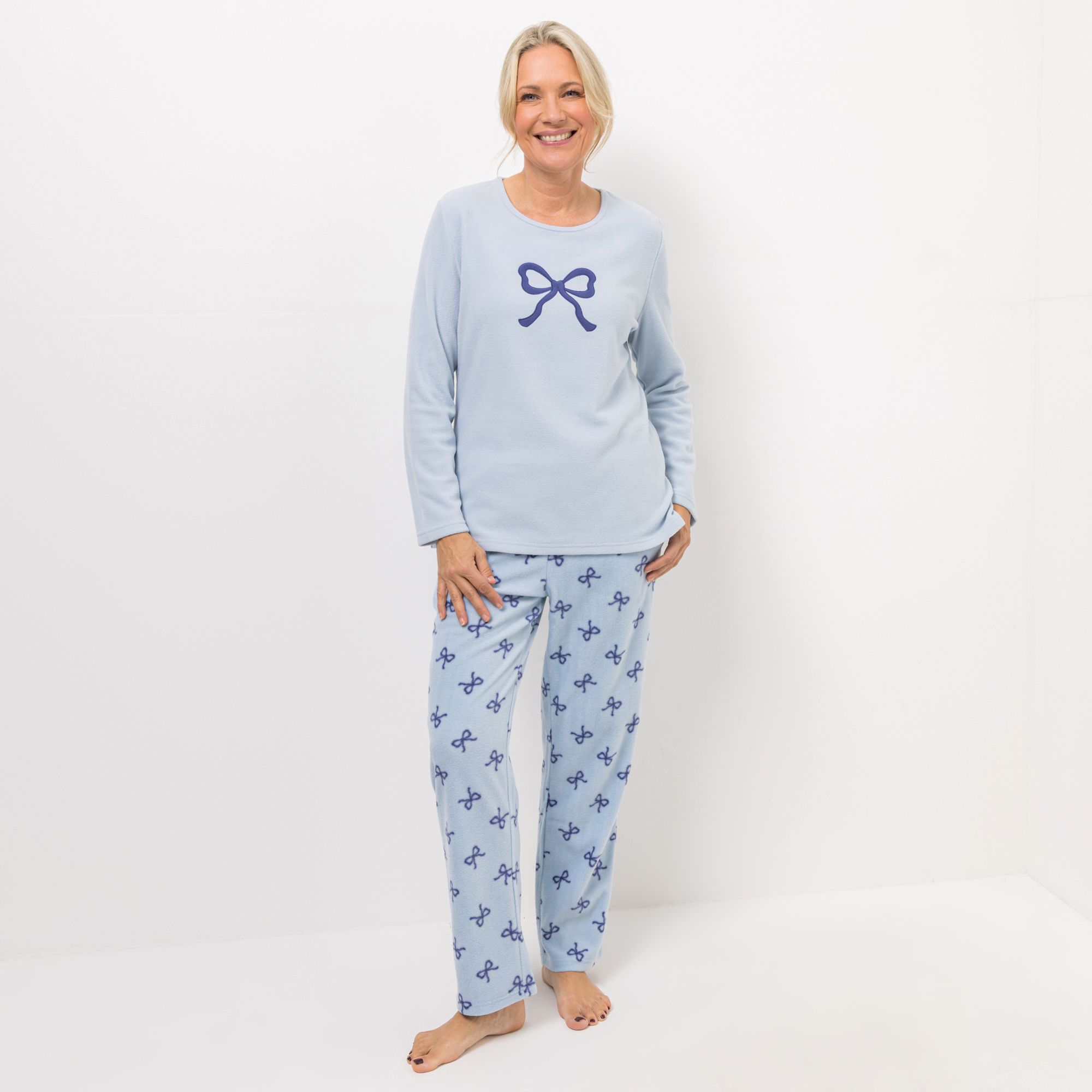 POLARSTERN HOMEWEAR Pyjama-Set Mikrofaser Fleece Shirt mit Motiv bedruckte Hose