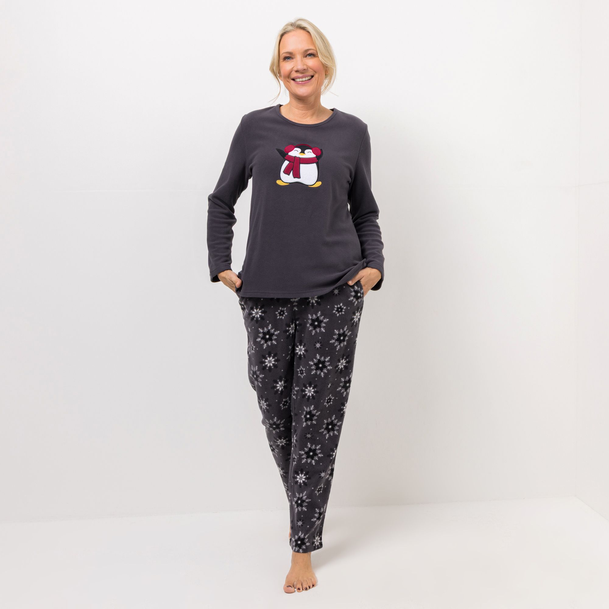 POLARSTERN HOMEWEAR Pyjama-Set Mikrofaser Fleece Shirt mit Motiv bedruckte Hose