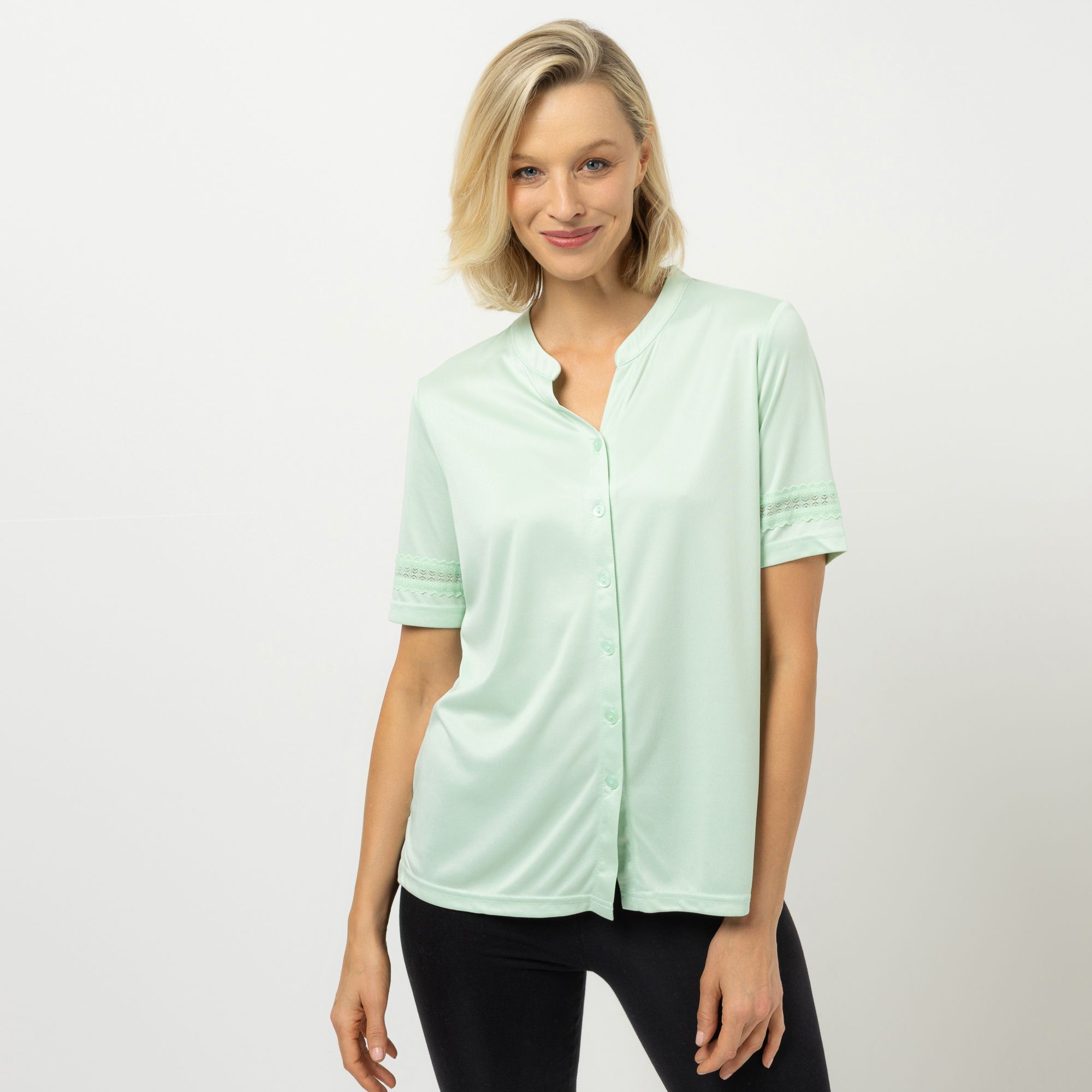 JERYMOOD HOMEWEAR Shirt, 1/2-Arm Rundhals Spitzendetails Seitenschlitzen