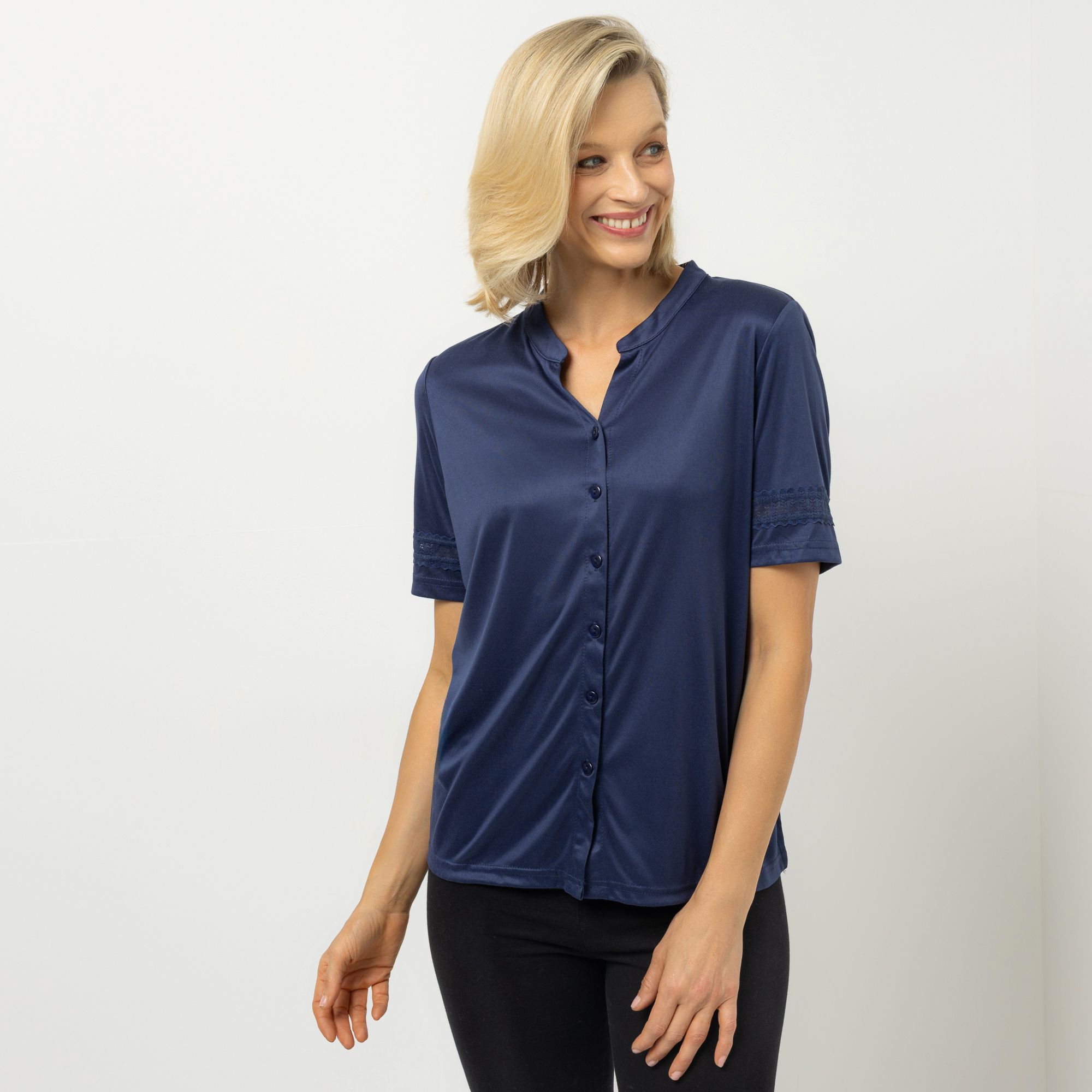 JERYMOOD HOMEWEAR Shirt, 1/2-Arm Rundhals Spitzendetails Seitenschlitzen