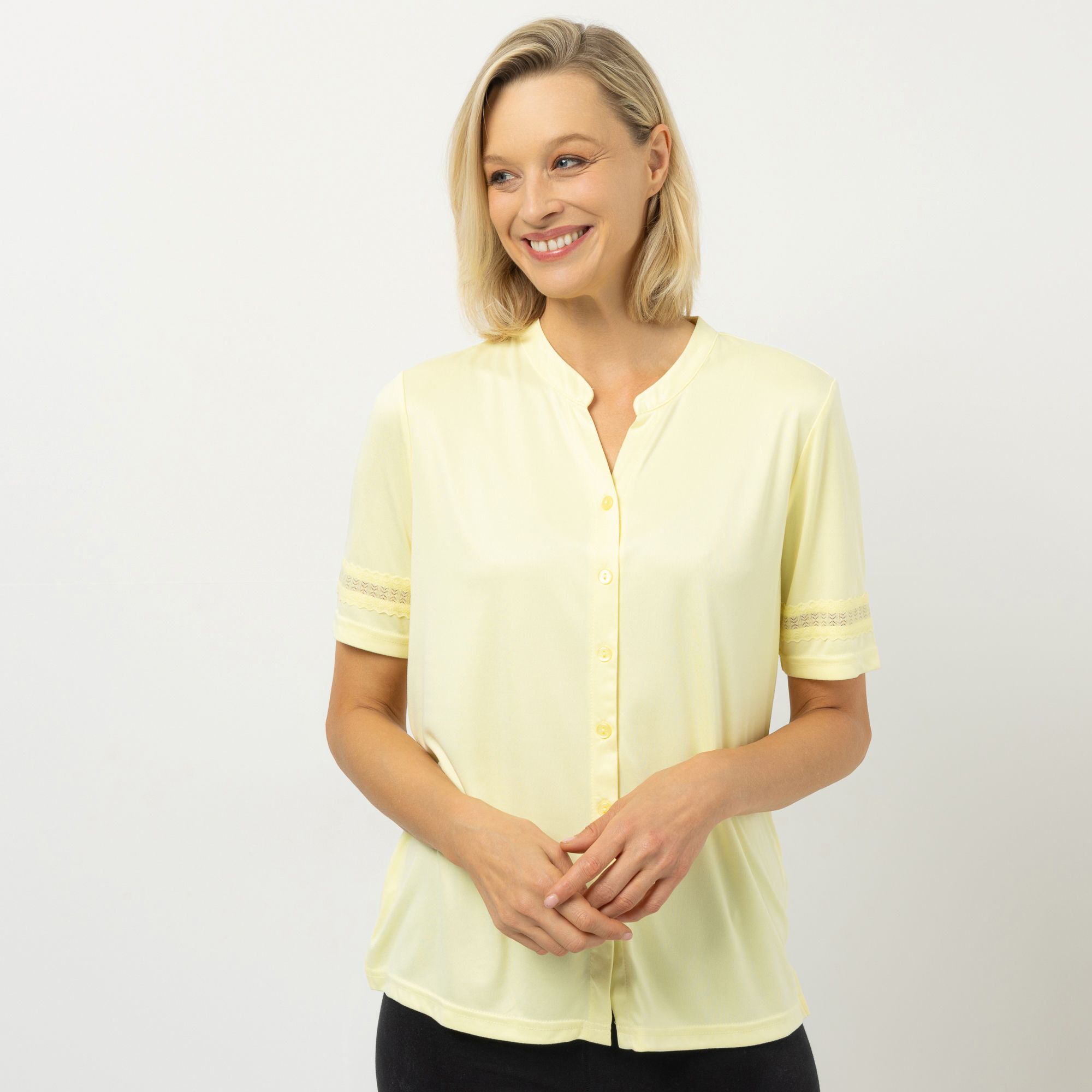 JERYMOOD HOMEWEAR Shirt, 1/2-Arm Rundhals Spitzendetails Seitenschlitzen