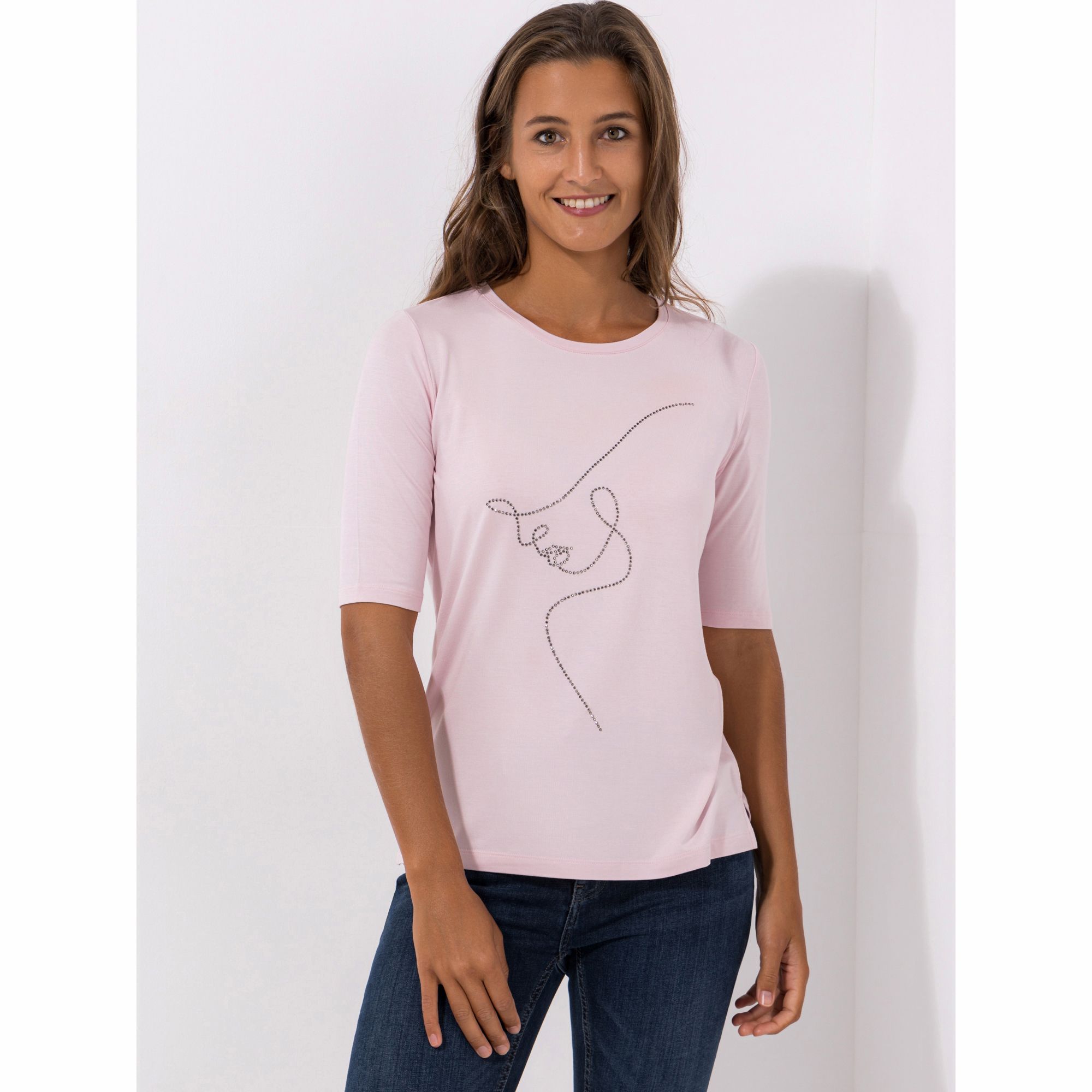 VIA MILANO Shirt, langer 1/2-Arm Rundhalsausschnitt mit ECOVERO Viskose figurumspielend