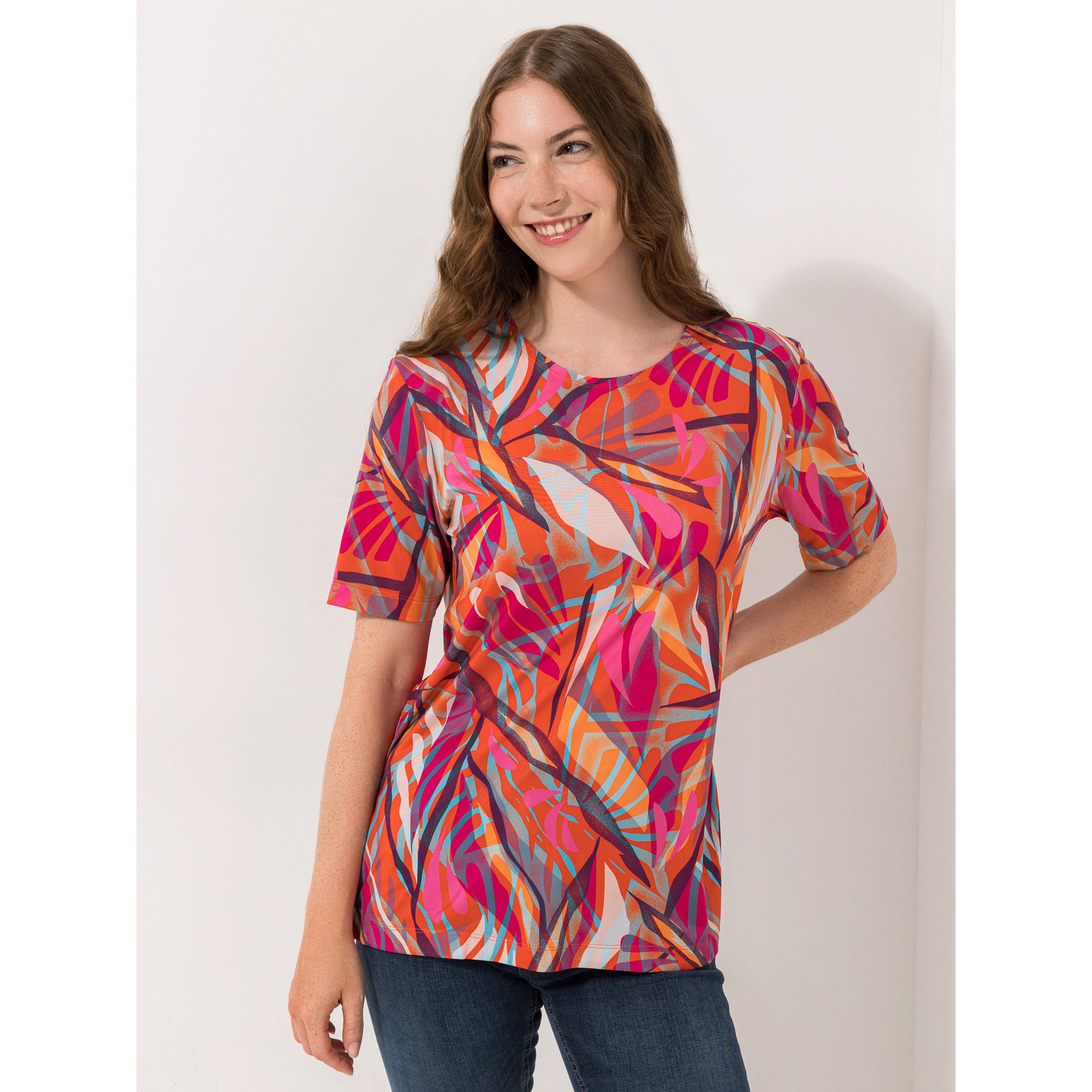 IN-PRINT Shirt, 1/2-Arm Rundhalsausschnitt Seitenschlitze leger-weit