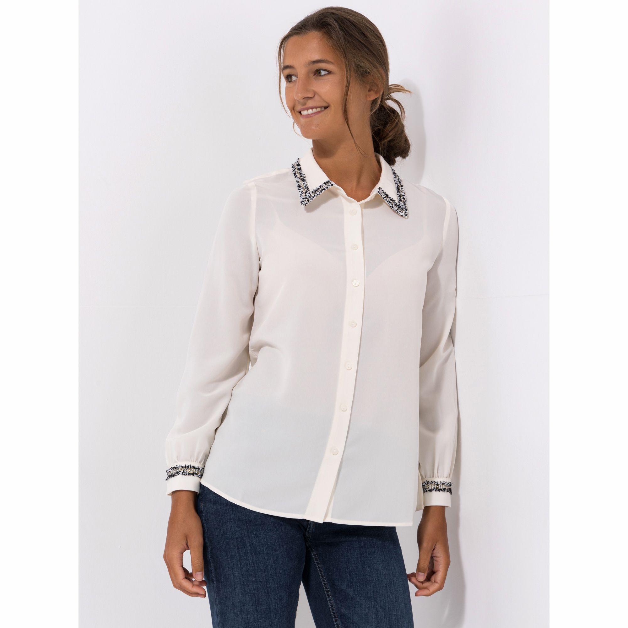 VIA MILANO Bluse, 1/1-Arm Kragen Knopfleiste Bordrüre am Kragen