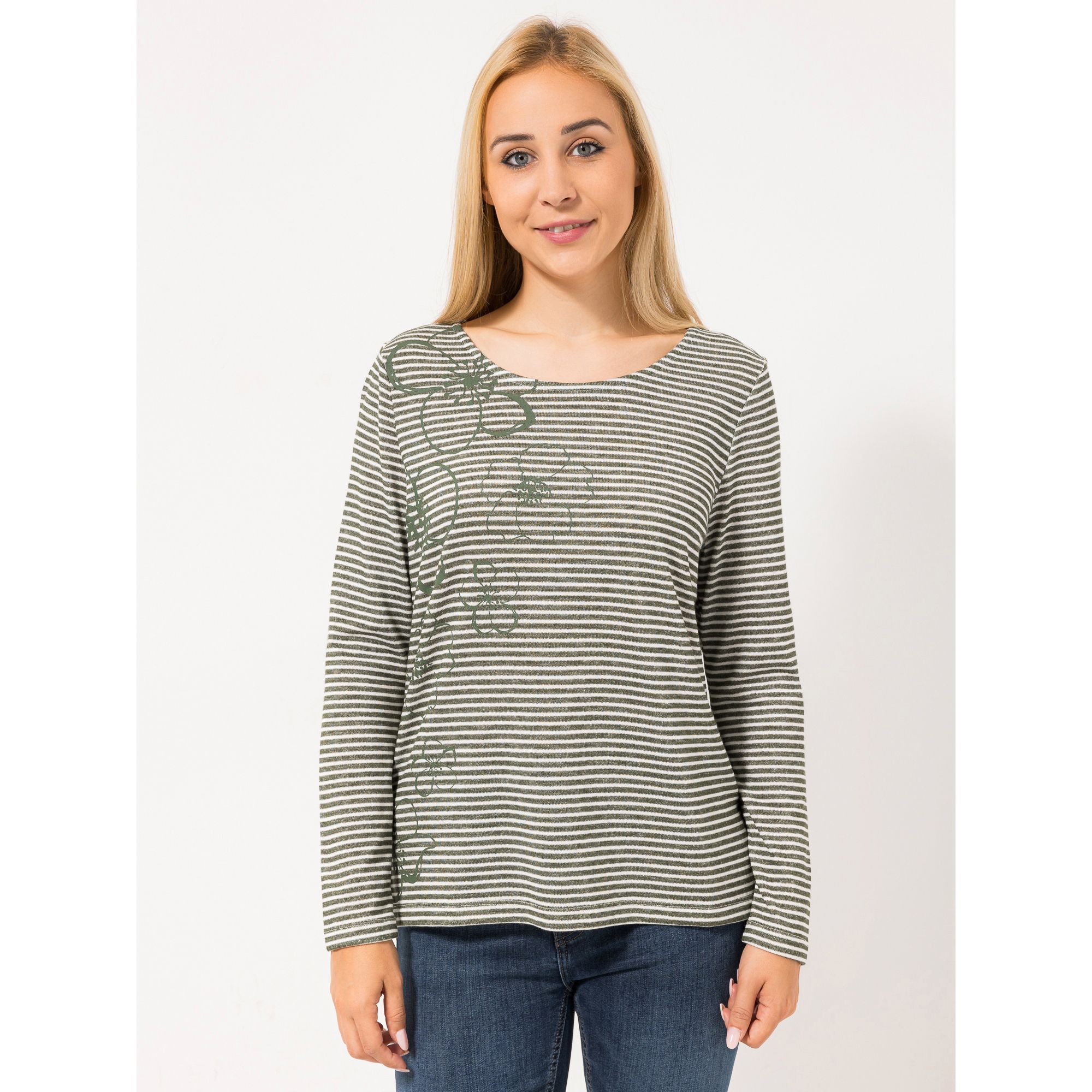 DENIM & CO. Shirt Rundhalsausschnitt plazierter Druck figurumspielend