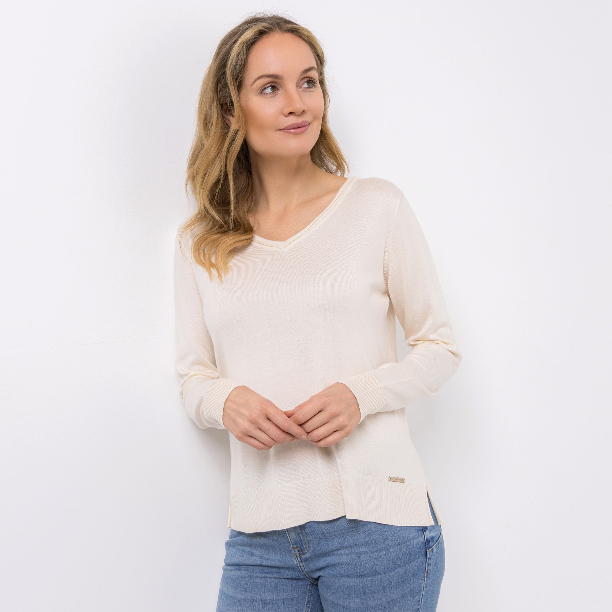 AMINATI® Pullover, 1/1-Arm V-Ausschnitt Seitenschlitze figurumspielend