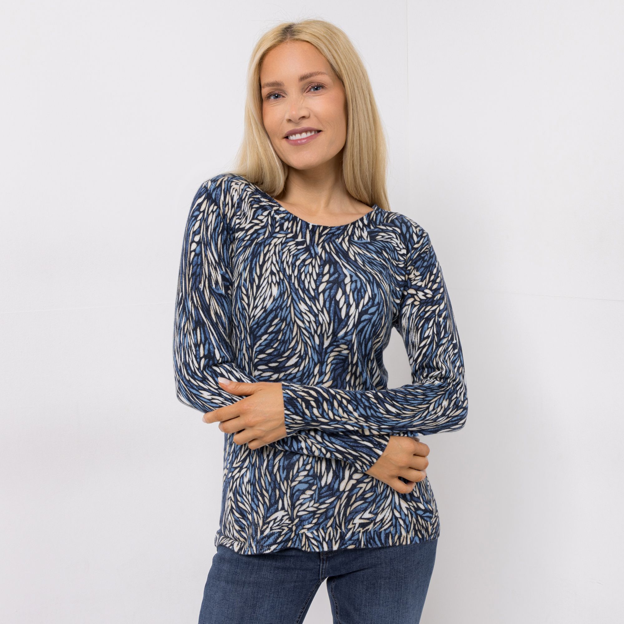 CASHMASOFT Pullover Rundhalsausschnitt Cashmeregriff Allover-Druck