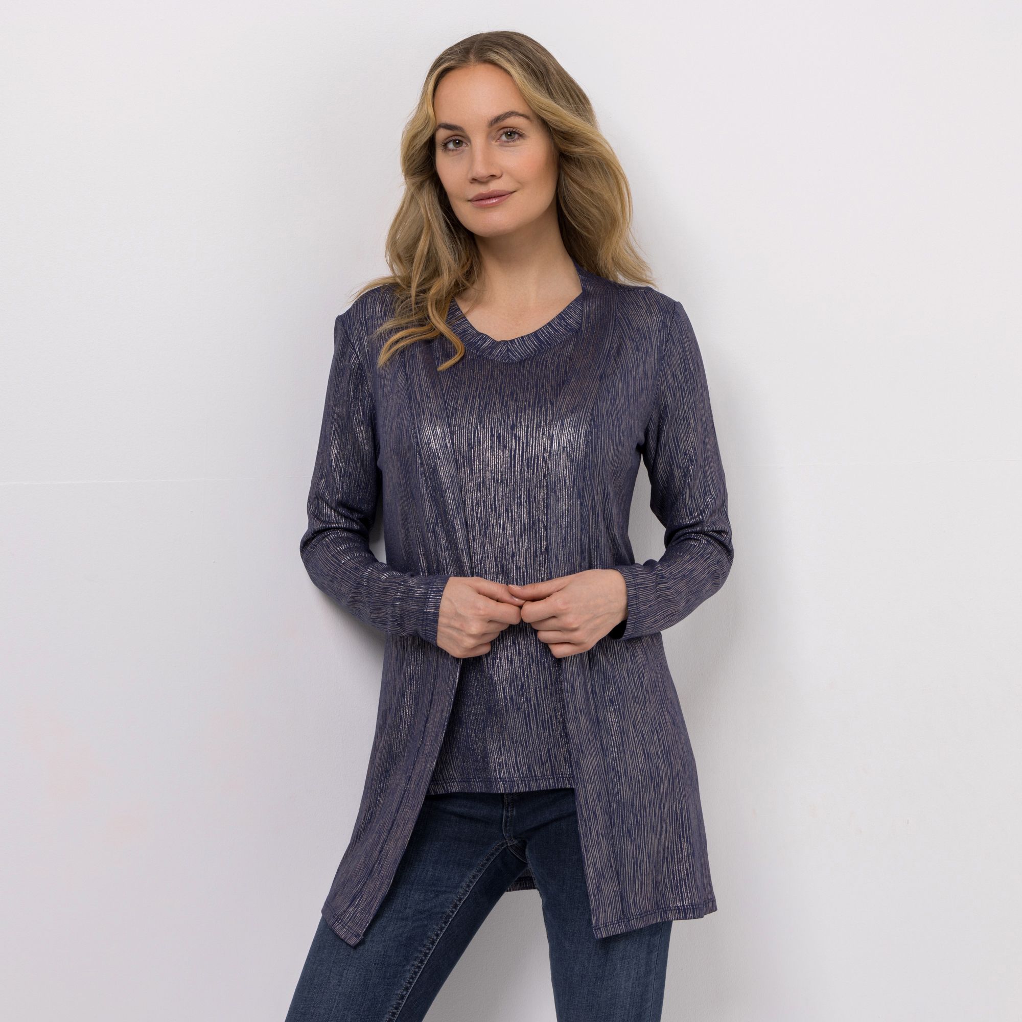 VIA MILANO Cardigan, 1/1-Arm offene Front Allover-Print figurumspielend