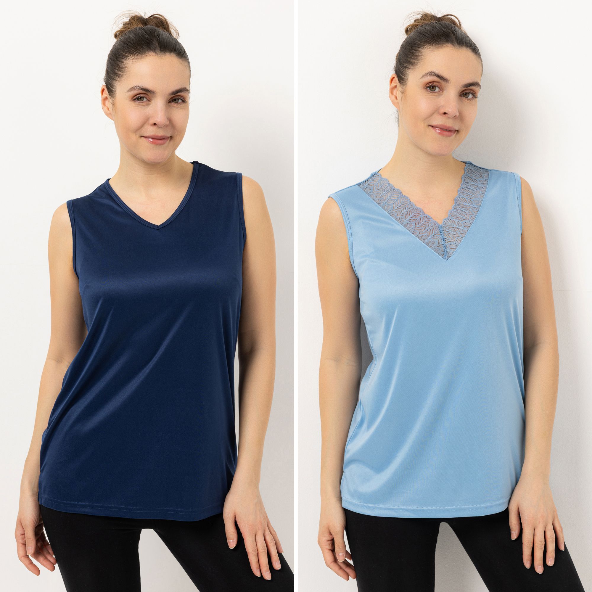 JERYMOOD HOMEWEAR 2 Tops, ohne Arm Mikrofaser V-Ausschnitt mit Spitzendetails