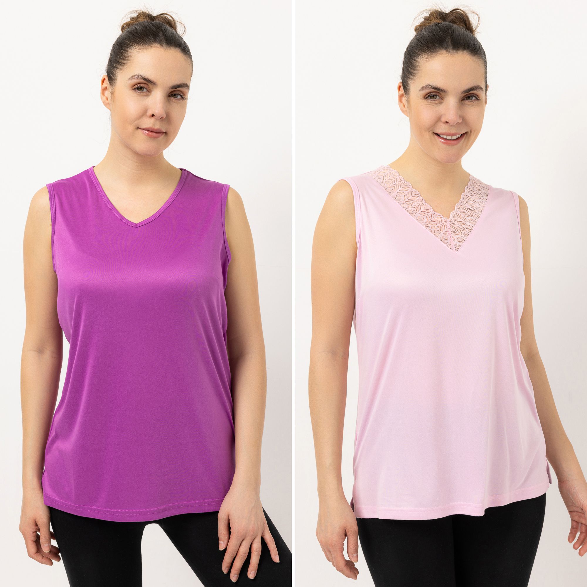 JERYMOOD HOMEWEAR 2 Tops, ohne Arm Mikrofaser V-Ausschnitt mit Spitzendetails