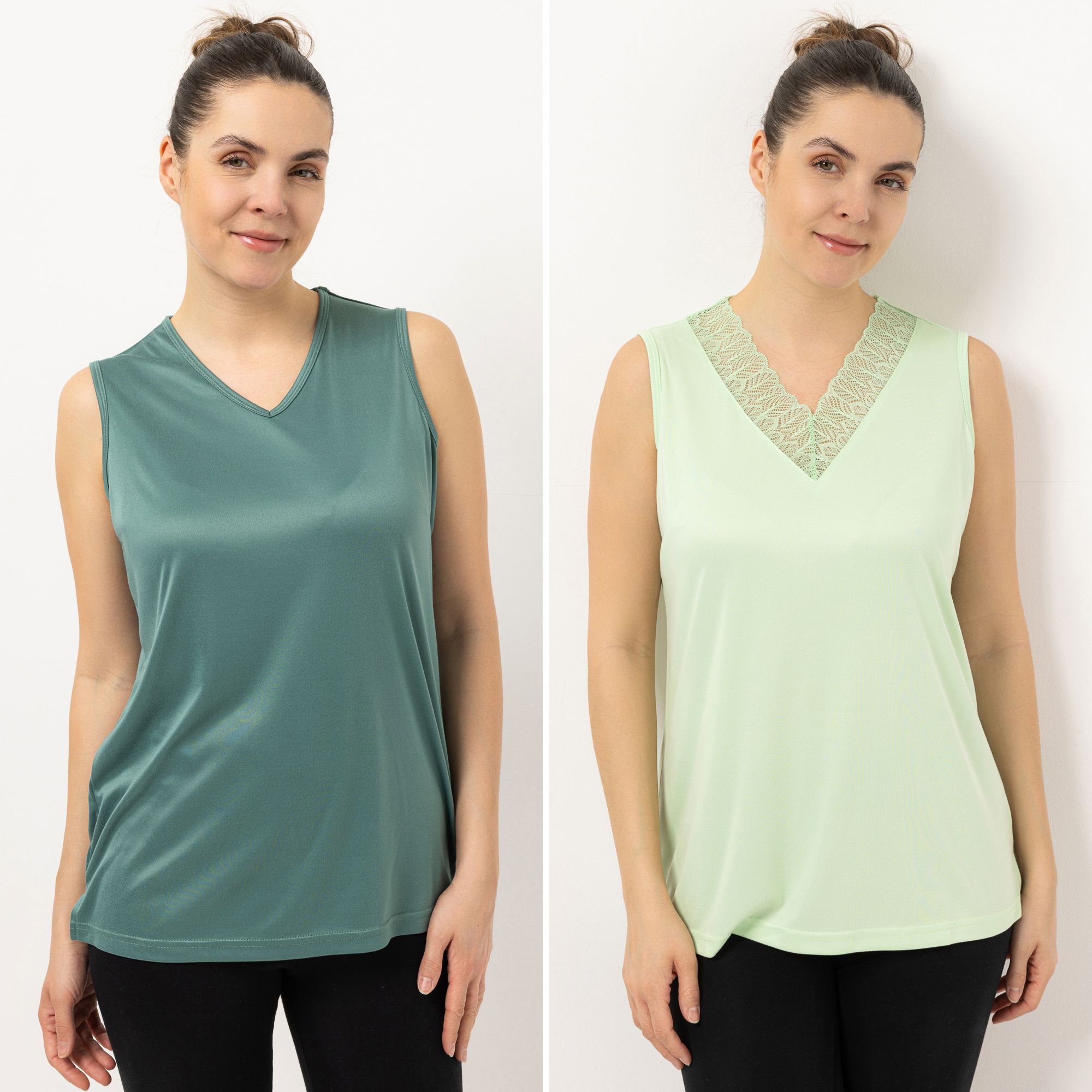 JERYMOOD HOMEWEAR 2 Tops, ohne Arm Mikrofaser V-Ausschnitt mit Spitzendetails
