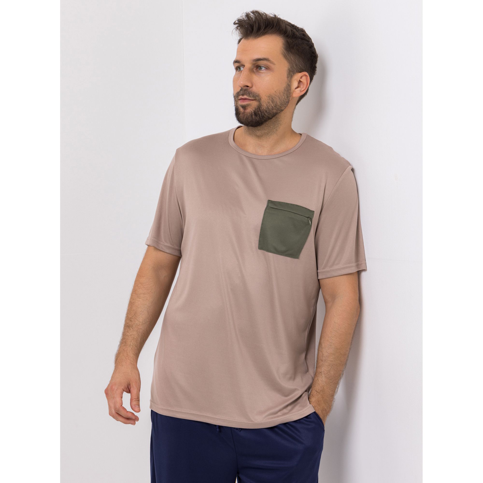 MEN'S TOUCH Pyjama-Shirt, 1/2-Arm Mikrofaser Brusttasche Rundhalsausschnitt
