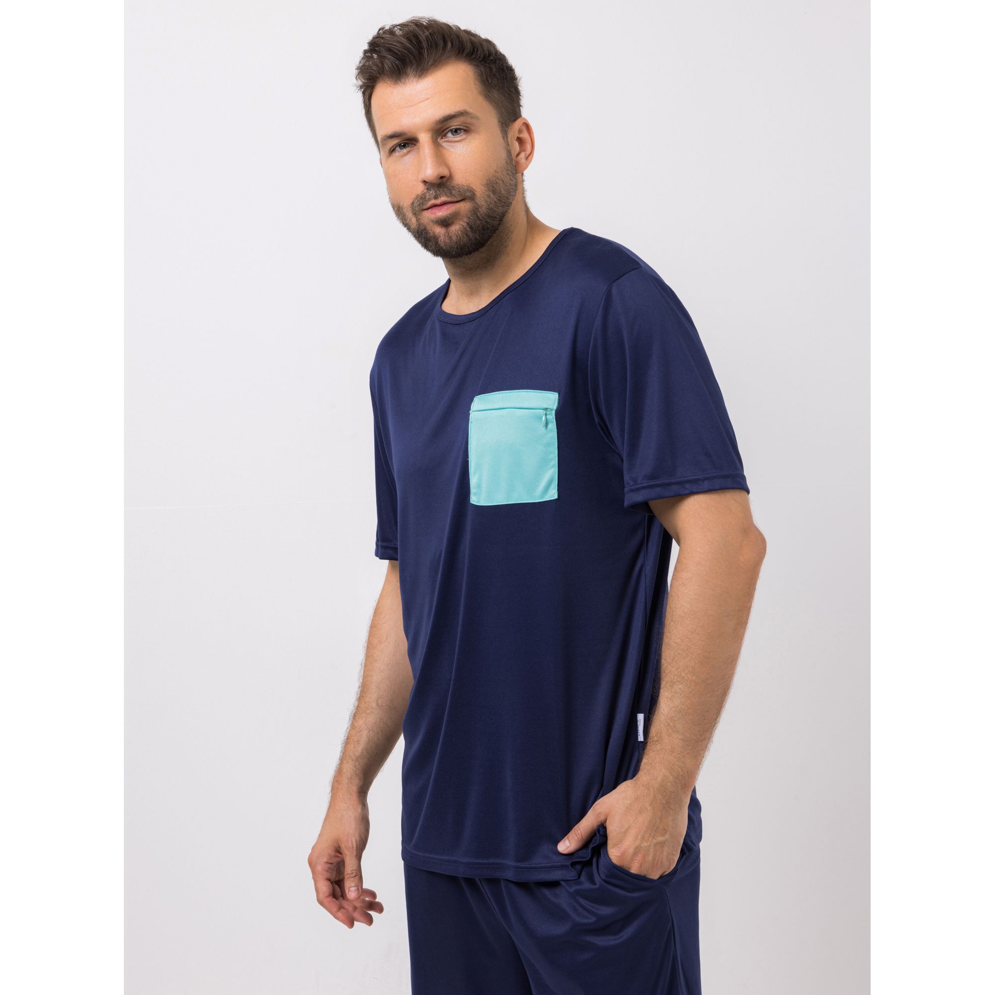 MEN'S TOUCH Pyjama-Shirt, 1/2-Arm Mikrofaser Brusttasche Rundhalsausschnitt