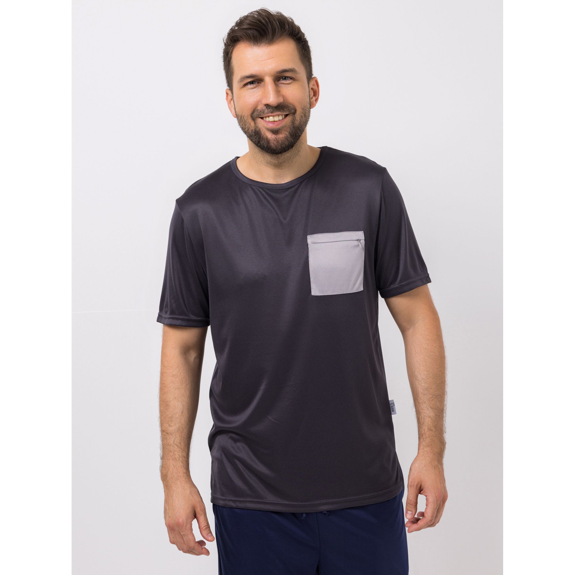 MEN'S TOUCH Pyjama-Shirt, 1/2-Arm Mikrofaser Brusttasche Rundhalsausschnitt