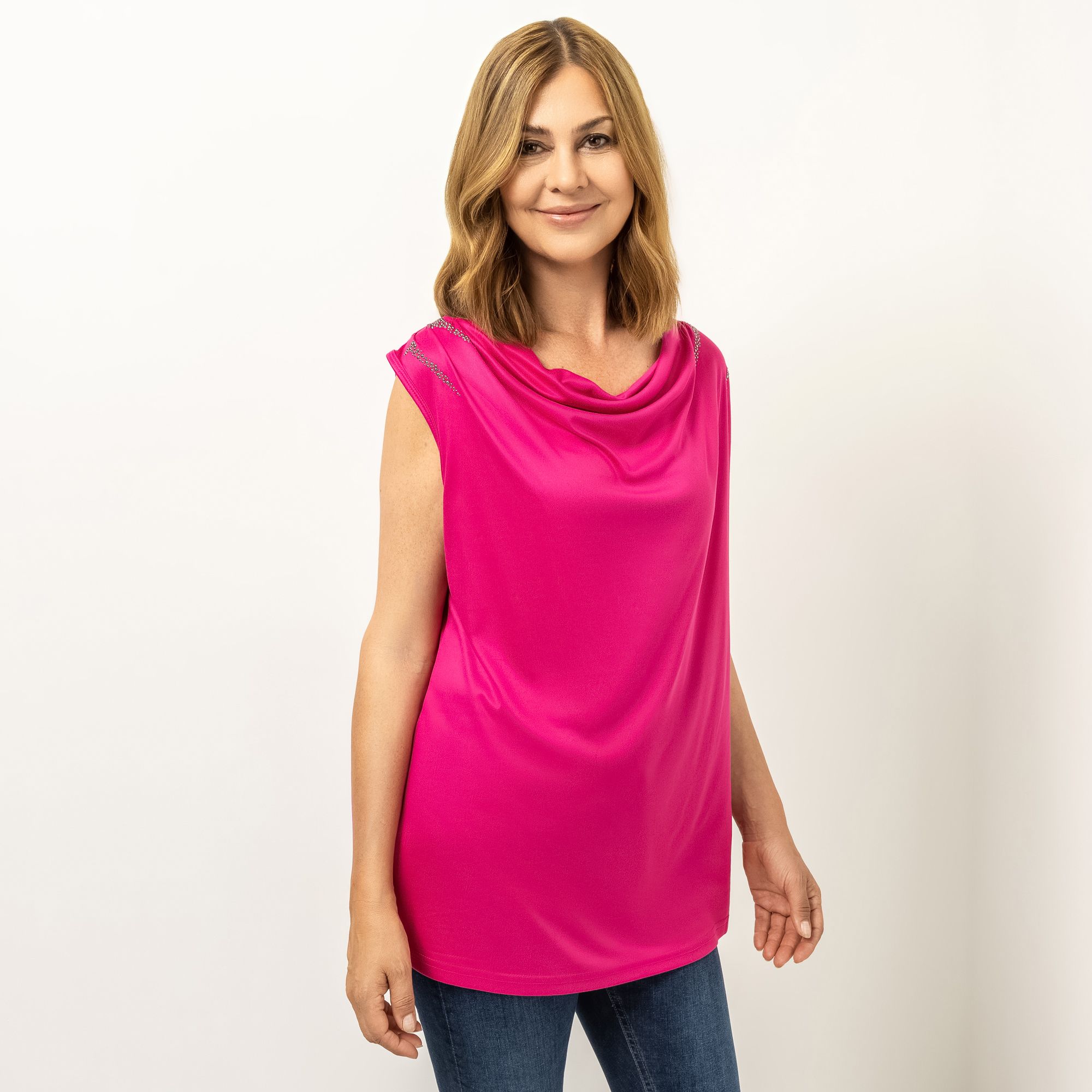 JERYMOOD HOMEWEAR Top, ohne Arm Wasserfallkragen Seitenschlitze Nieten-Details