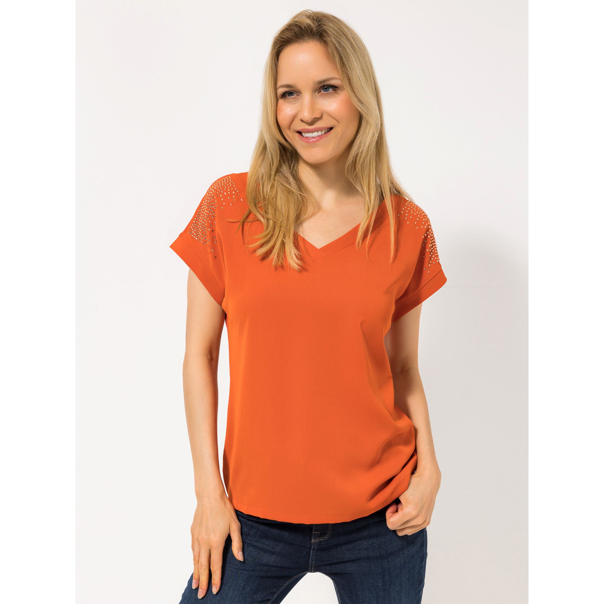 VIA MILANO Blusenshirt Jersey Rücken Strassdetails figurumspielend