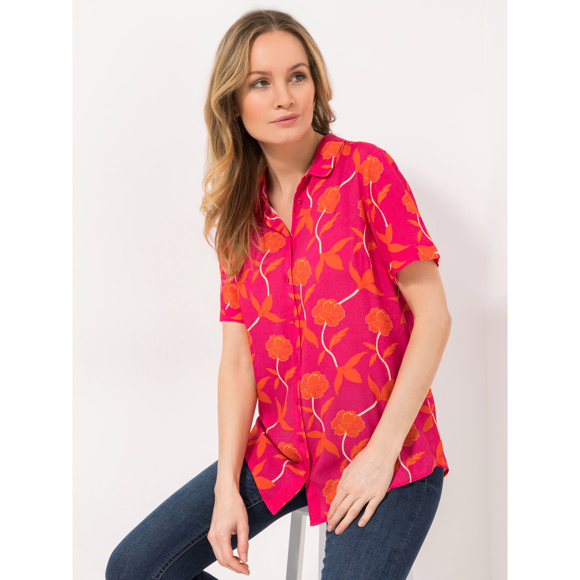 VIA MILANO Bluse, 1/2-Arm Blusenkragen Knopfleiste Allover Druck