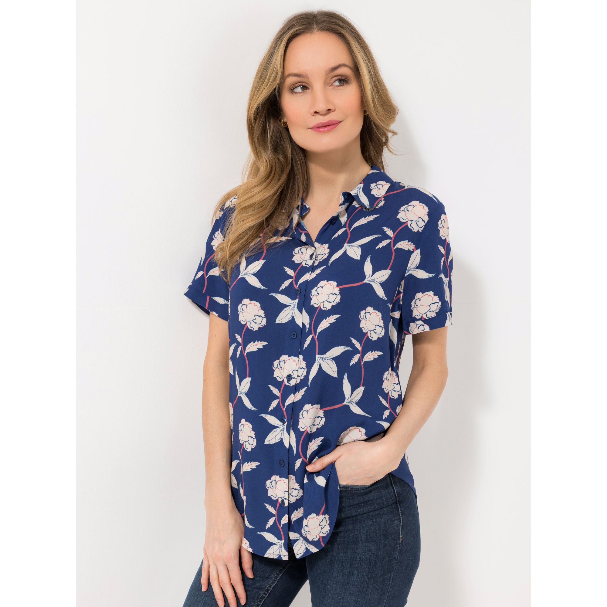 VIA MILANO Bluse, 1/2-Arm Blusenkragen Knopfleiste Allover Druck