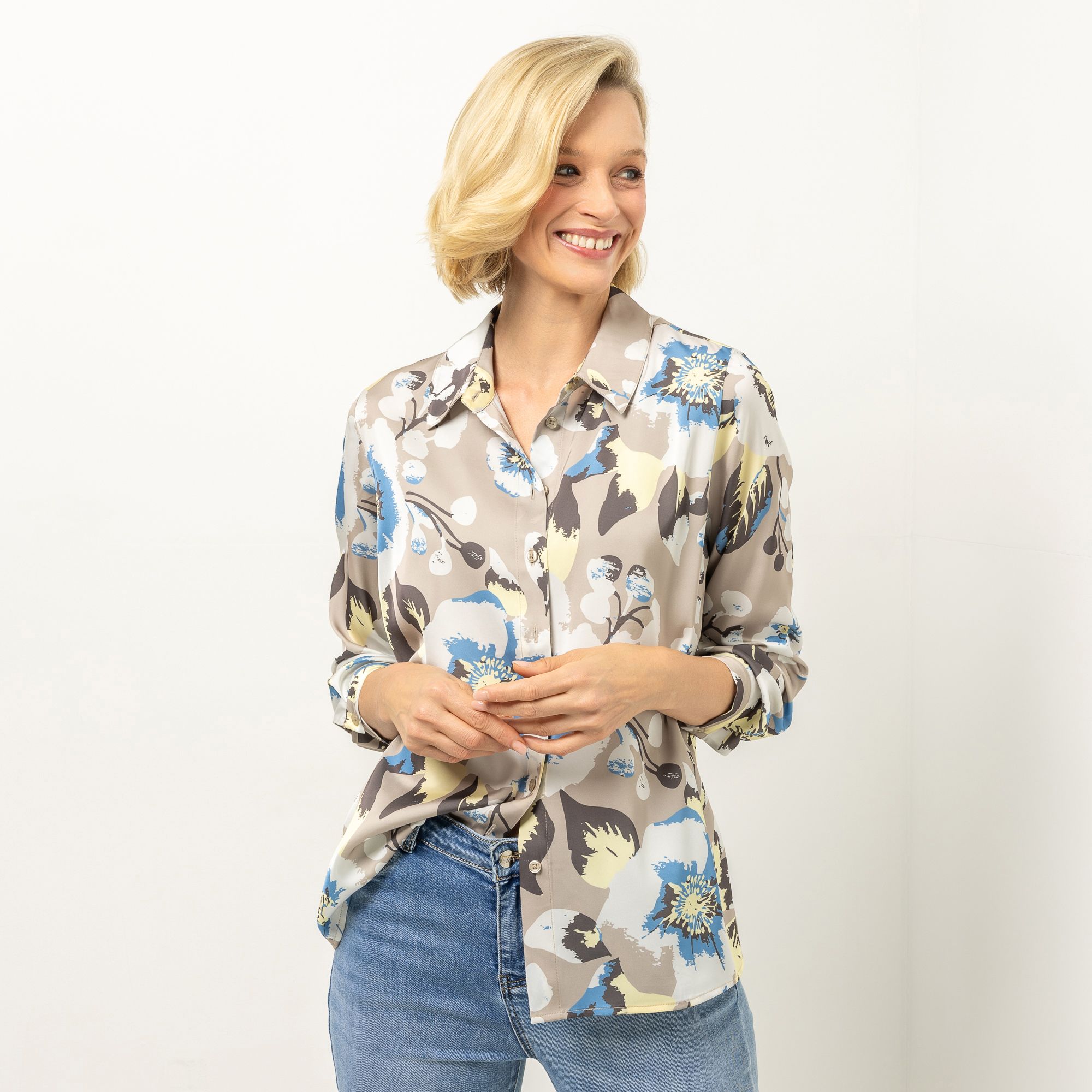 VIA MILANO Bluse Hemdkragen Knopfleiste figurumspielend