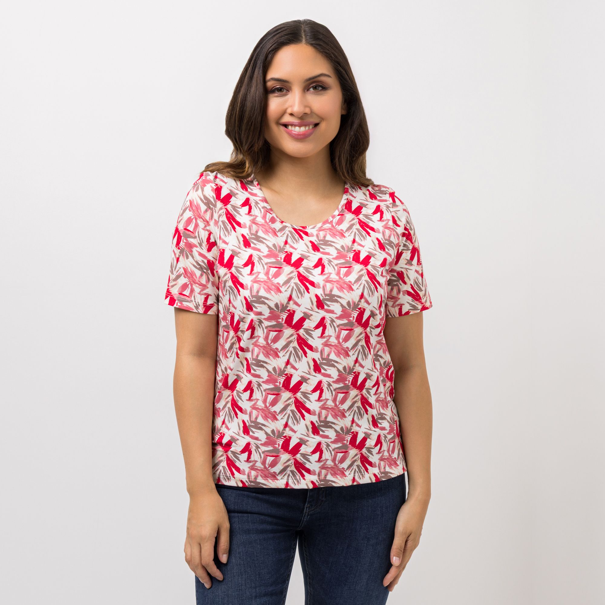 DENIM & CO. Shirt, 1/2-Arm Rundhalsausschnitt Seitenschlitze Allover-Druck