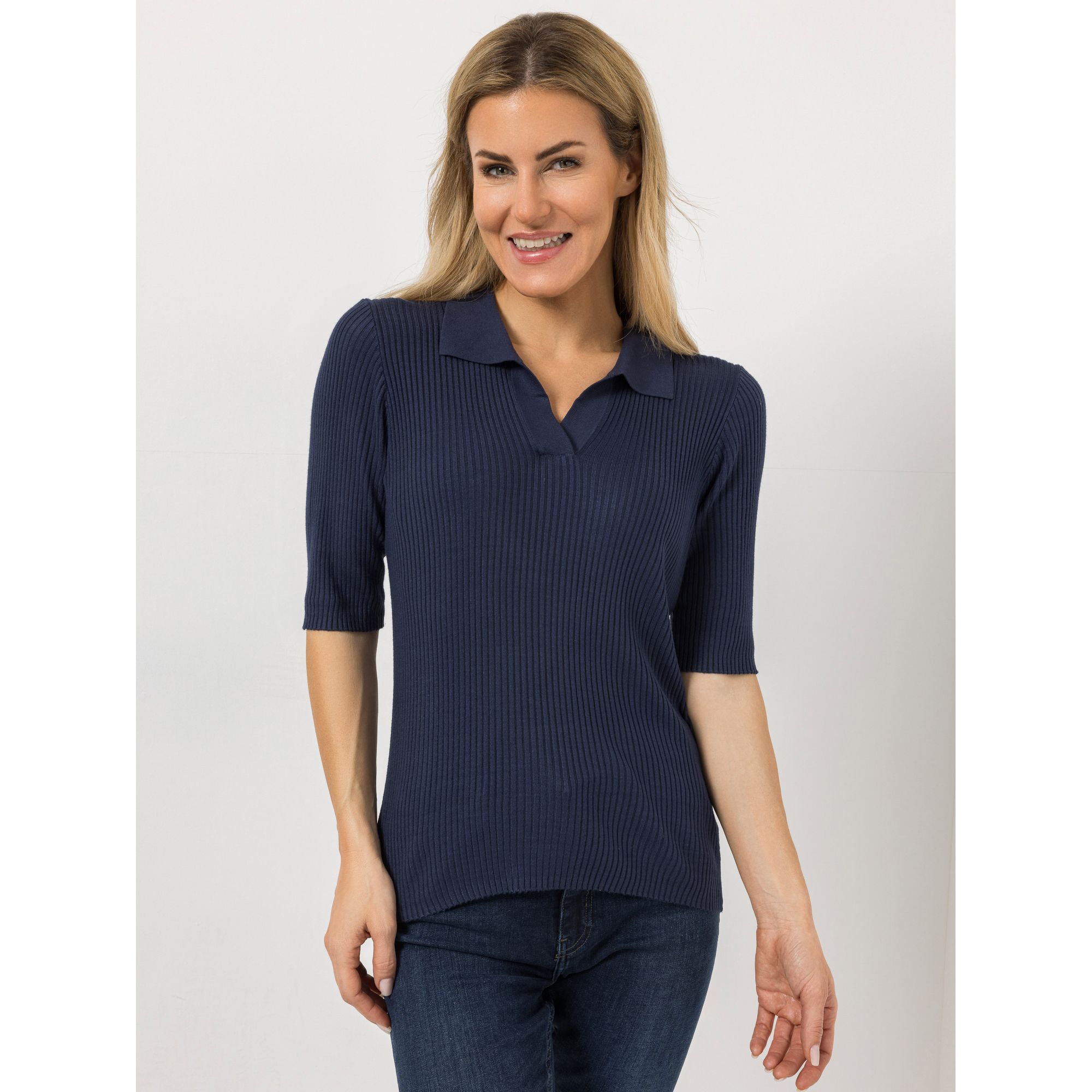 VIA MILANO Pullover langer Halbarm Polokragen figurbetont