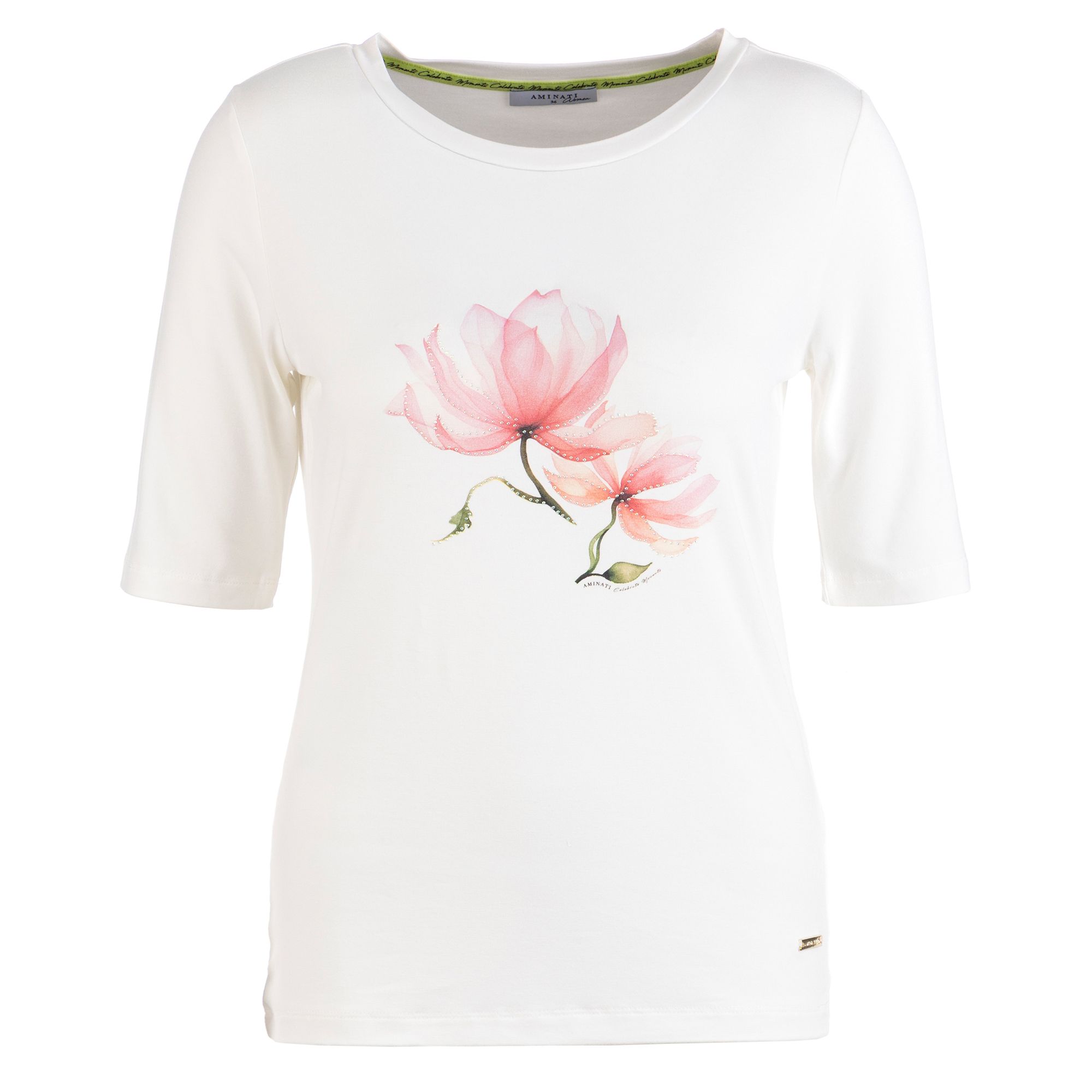 AMINATI® Shirt, 1/2-Arm Rundhalsausschnitt platzierter Druck Strass-Details