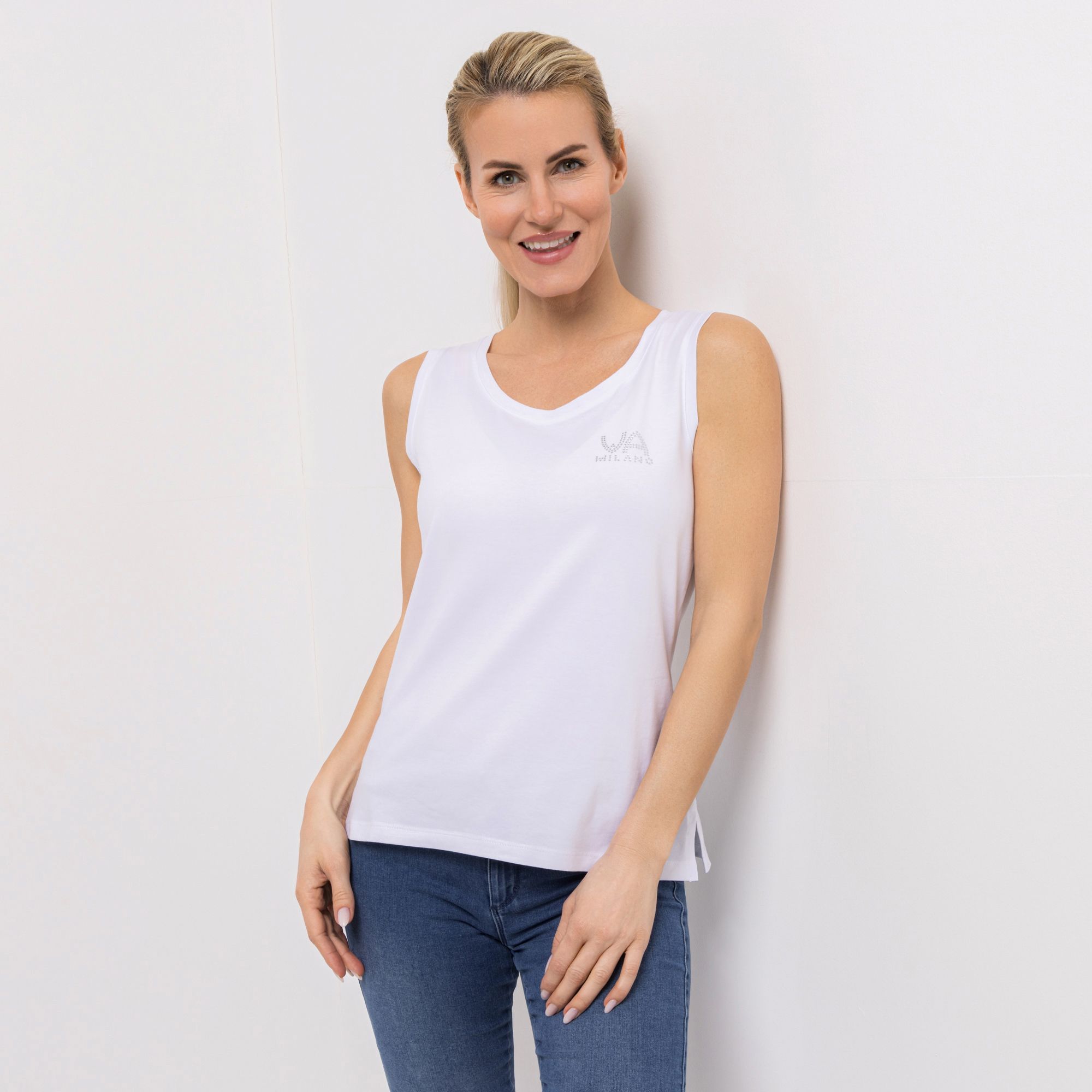 VIA MILANO Top Rundhalsausschnitt VA-Logo figurbetont