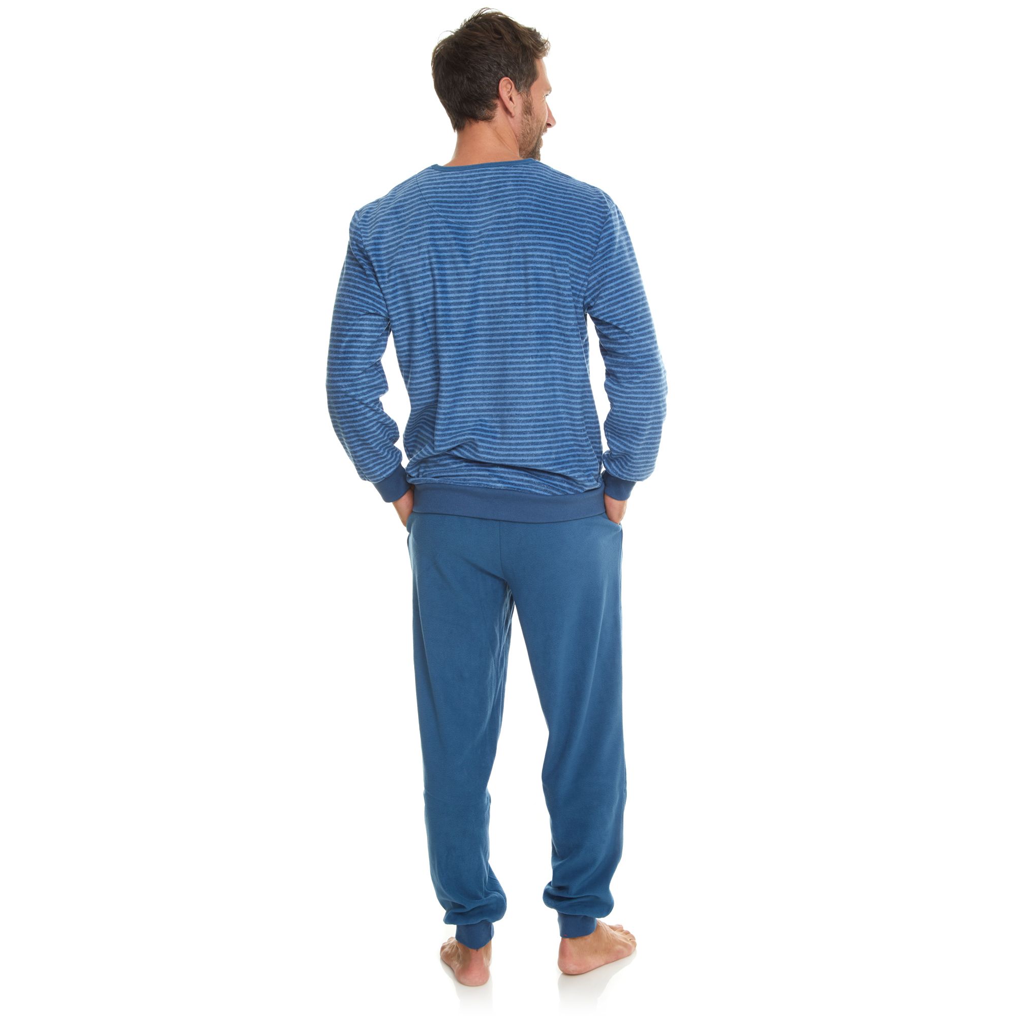 MEN'S TOUCH MF Fleece Pyjama, 1/1-Länge V-Ausschnitt Streifendruck - QVC.de