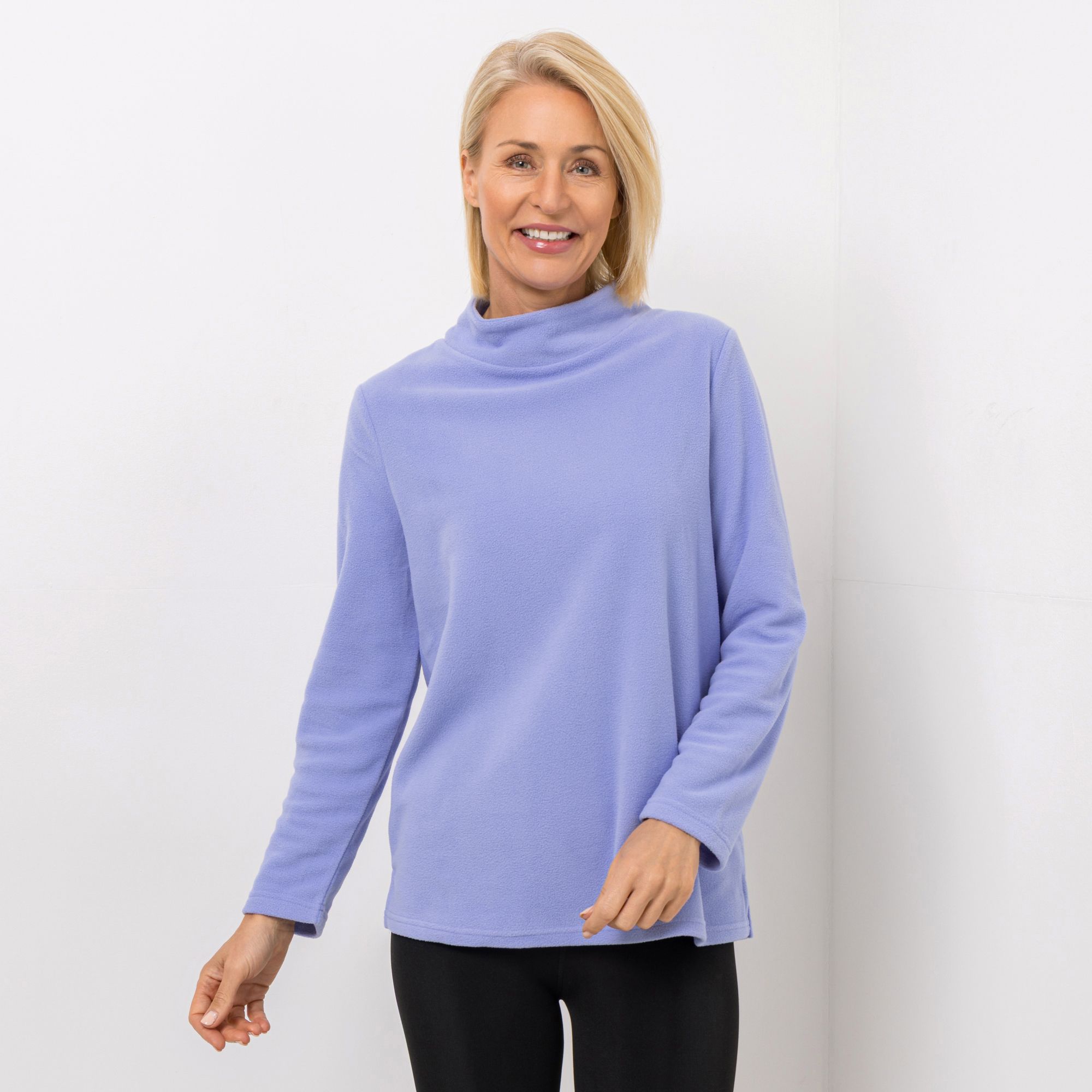 POLARSTERN HOMEWEAR Shirt Mikrofaser Fleece Stehkragen mit Seitenschlitzen