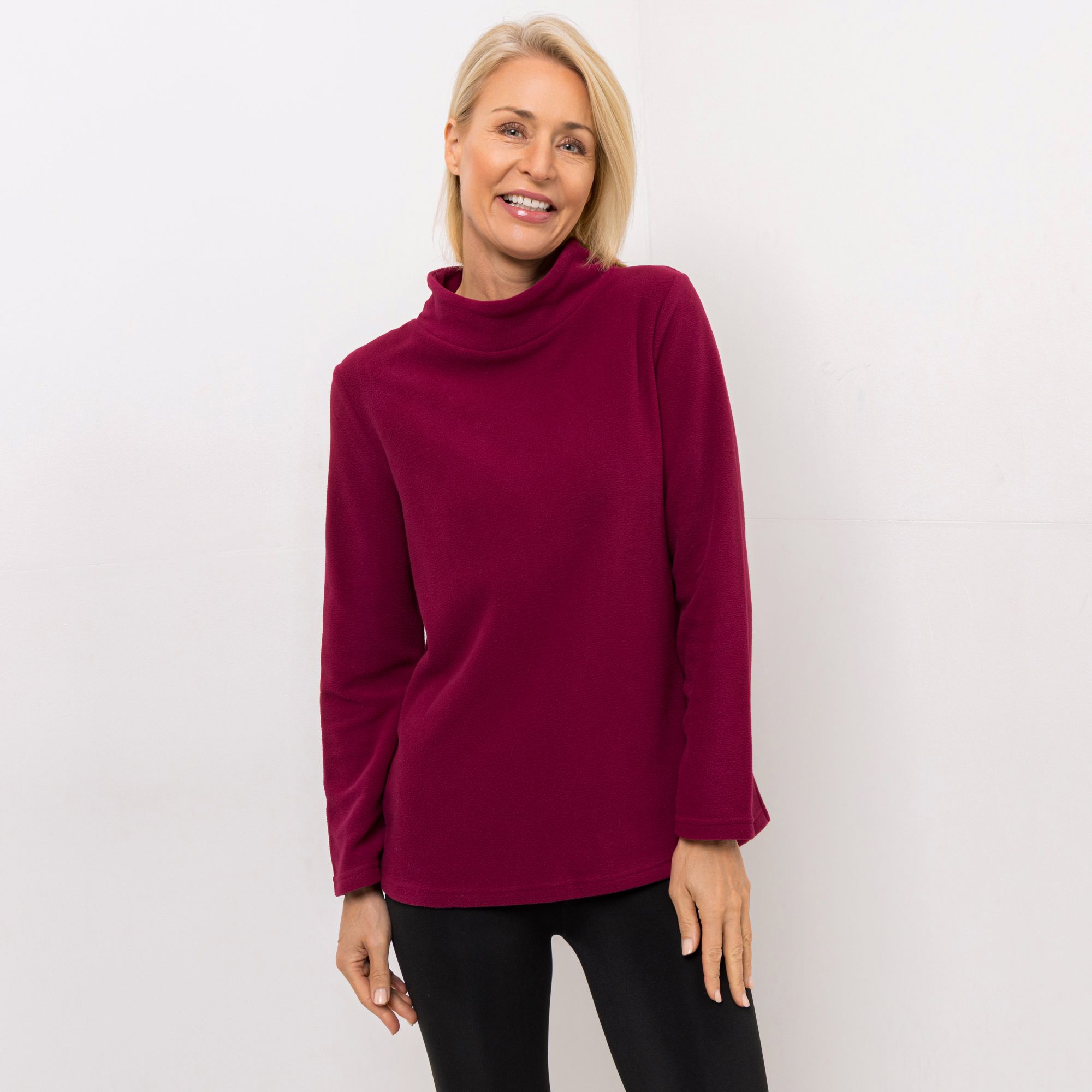 POLARSTERN HOMEWEAR Shirt Mikrofaser Fleece Stehkragen mit Seitenschlitzen