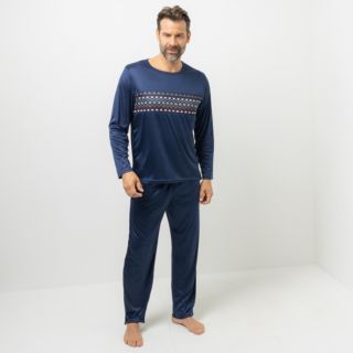 MEN'S TOUCH Pyjama-Set Mikrofaser Shirt mit Druck Hose, lange Form