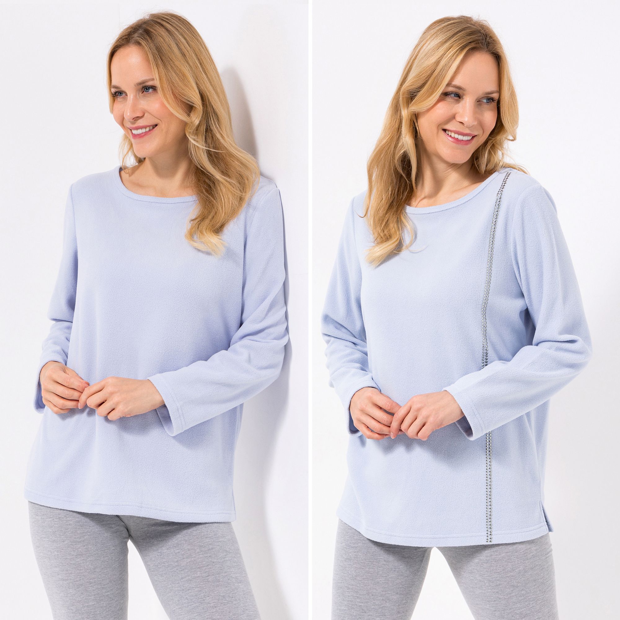 POLARSTERN HOMEWEAR 2 Shirts, 1/1-Arm Mikrofaser Fleece U-Boot-Ausschnitt Seitenschlitz