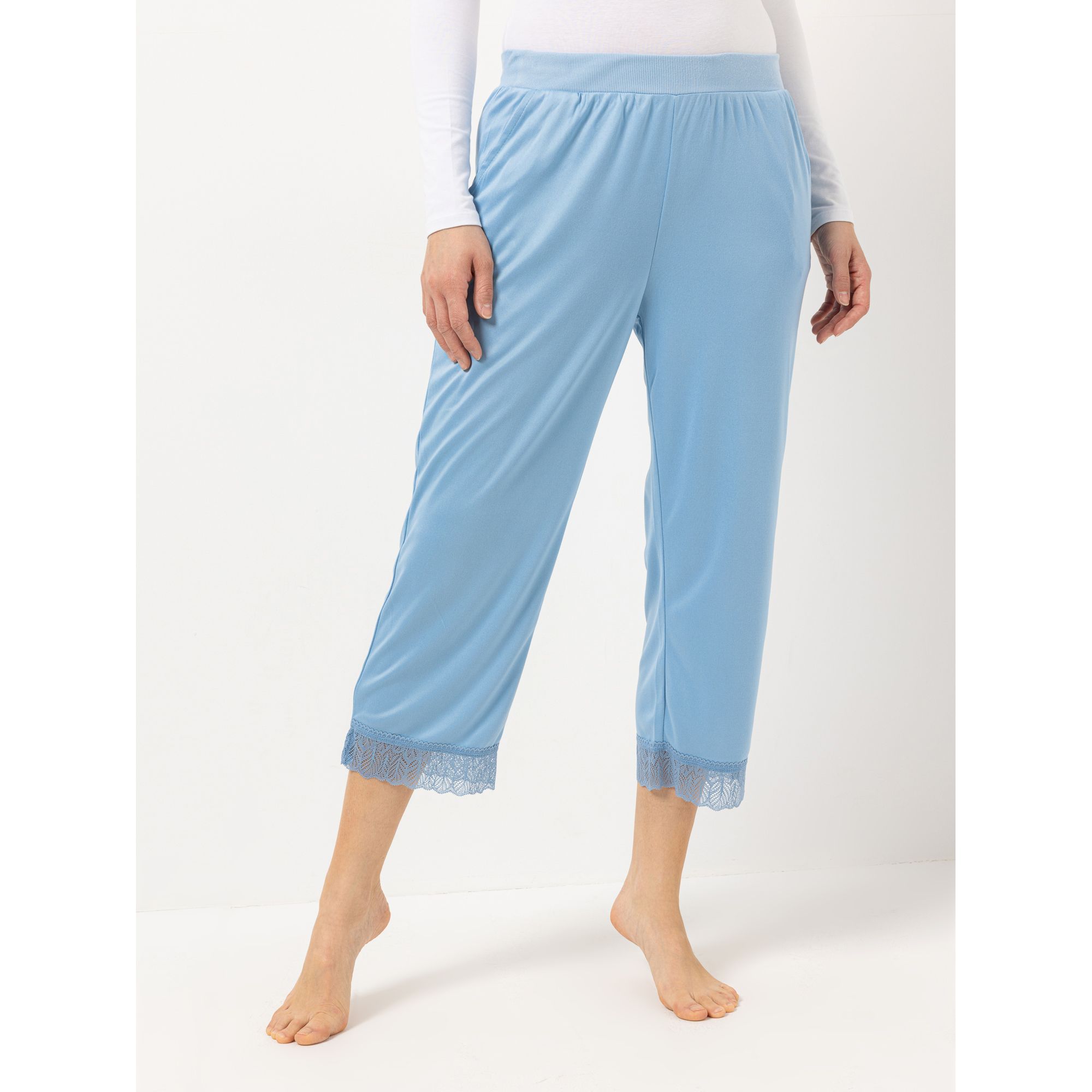 JERYMOOD HOMEWEAR Hose, 7/8-Länge Mikrofaser Seitenschlitze Spitzendetails