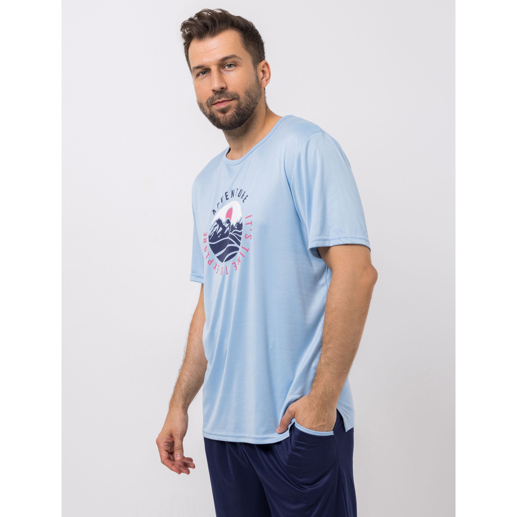 MEN'S TOUCH Shirt, 1/2-Arm Mikrofaser Rundhalsausschnitt platzierter Druck