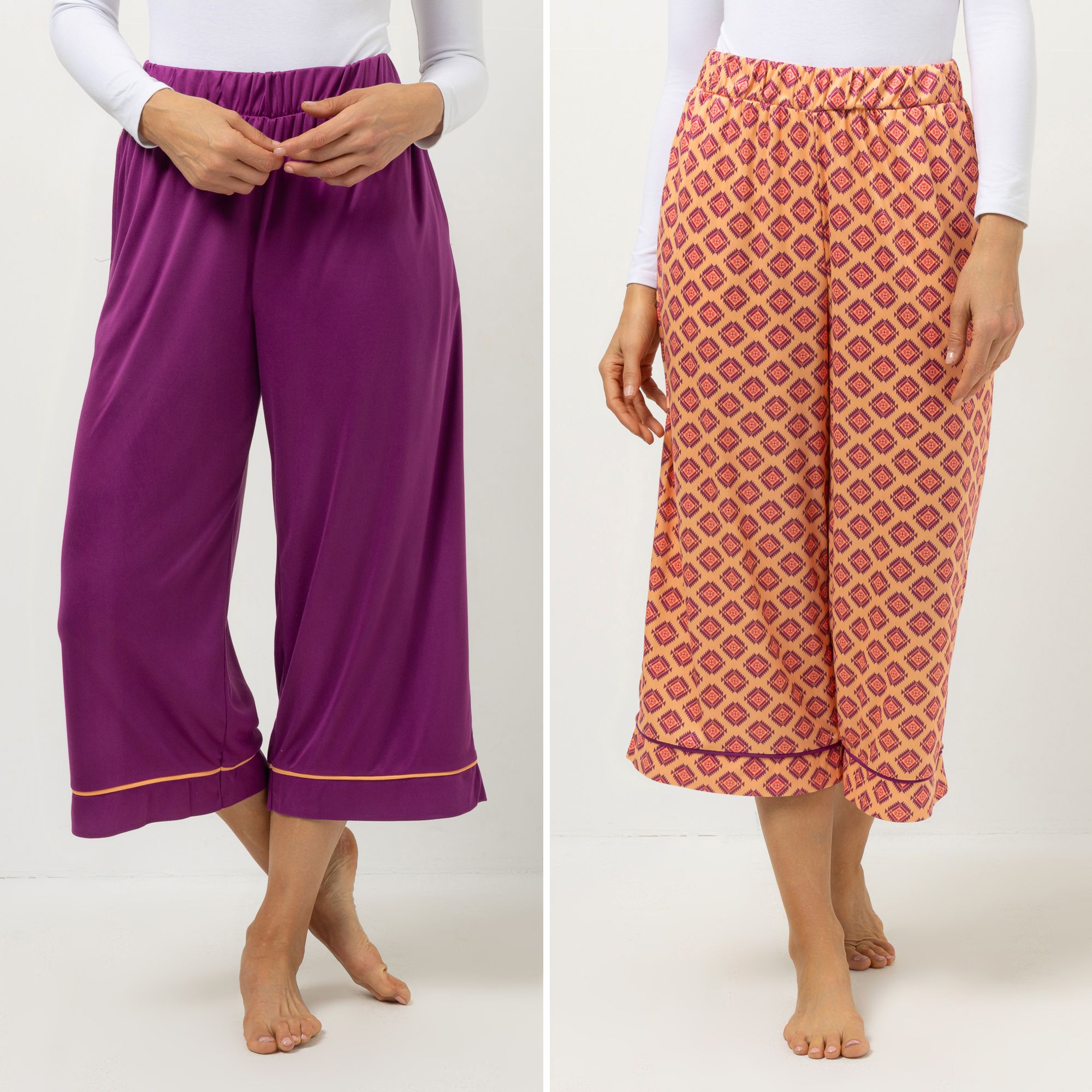 JERYMOOD HOMEWEAR 2 Hosen Culotte Rundumdehnbund 1x uni, 1x bedruckt