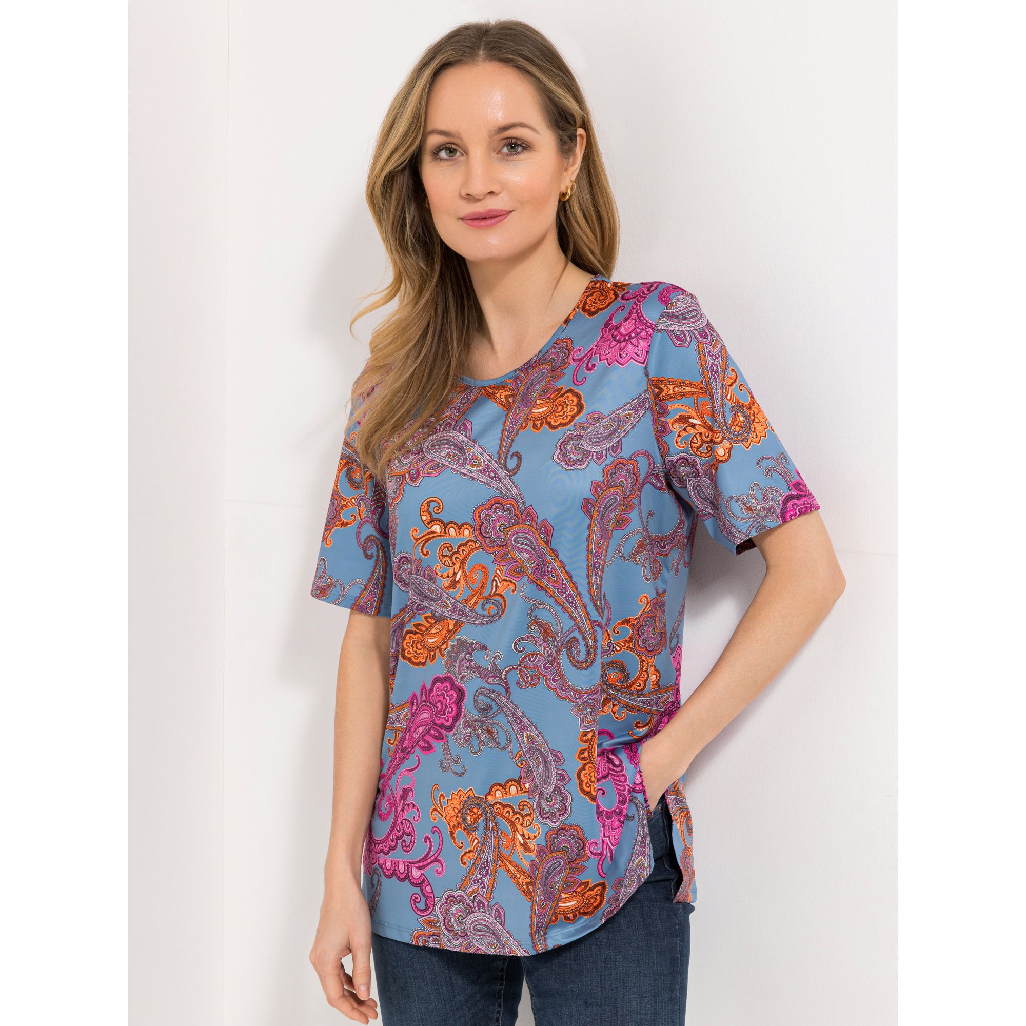 IN-PRINT Shirt 1/2-Armm Rundhalsausschnitt Seitenschlitz