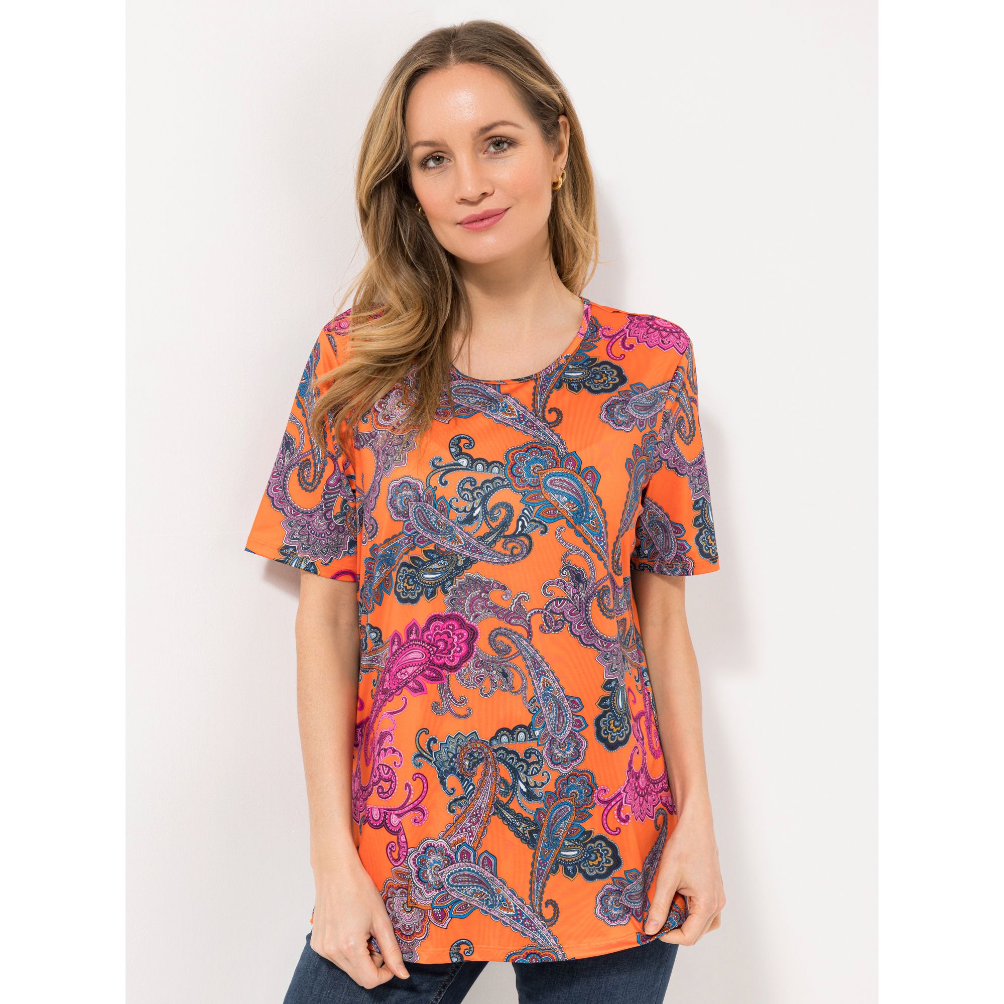 IN-PRINT Shirt 1/2-Armm Rundhalsausschnitt Seitenschlitz