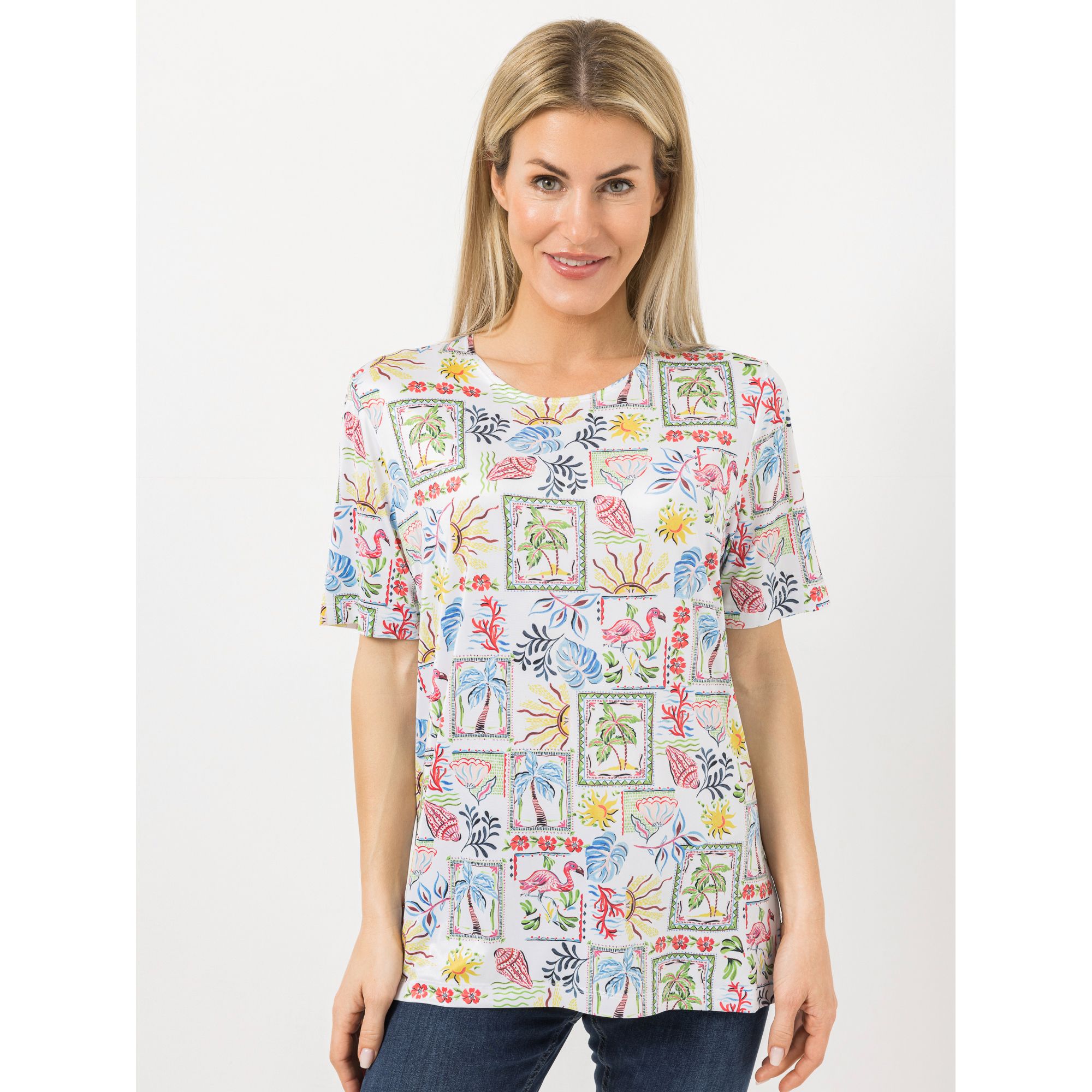 IN-PRINT Shirt, 1/2-Arm Rundhalsausschnitt Seitenschlitze Allover-Druck