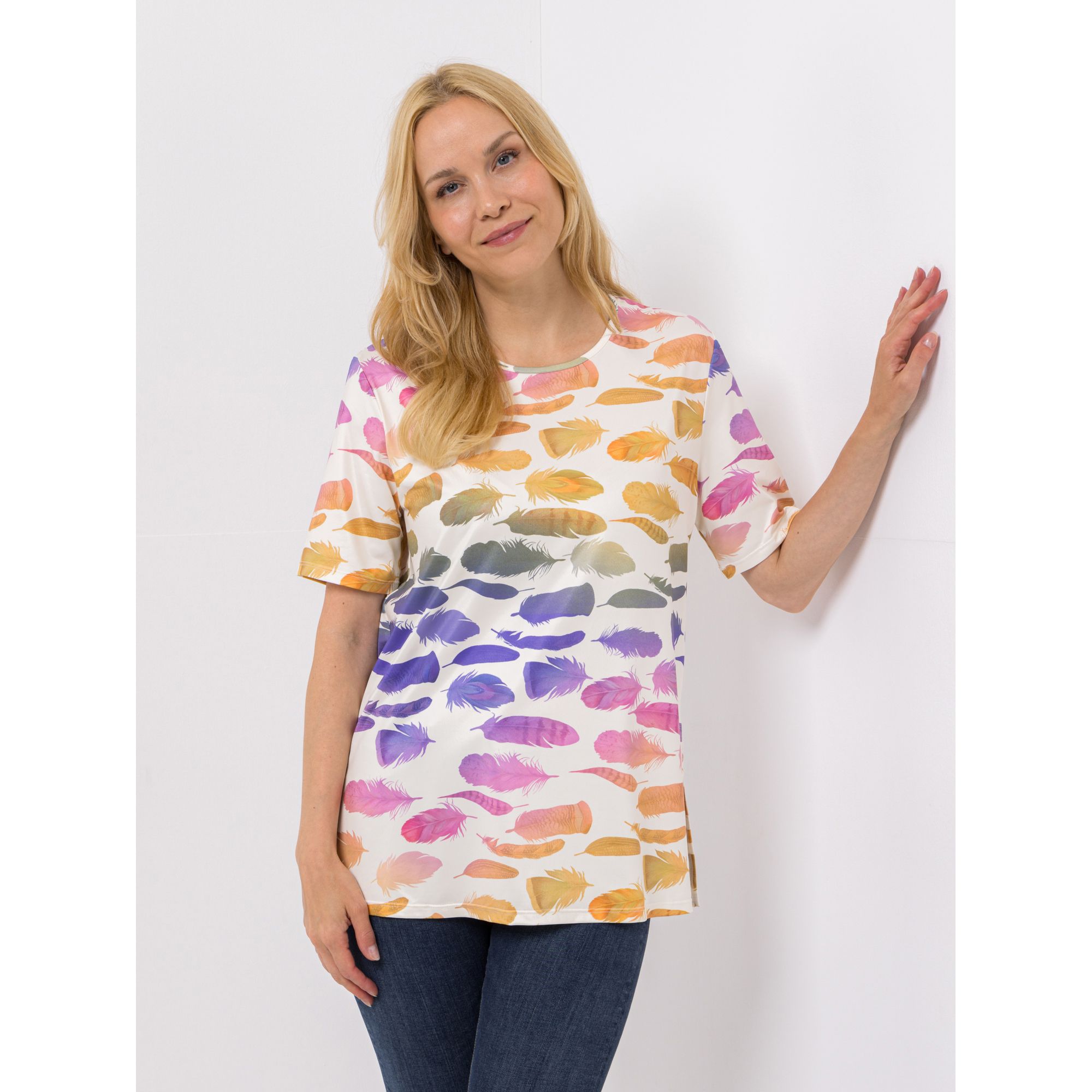 IN-PRINT Shirt 1/2-Arm gemustert Rundhalsausschnitt