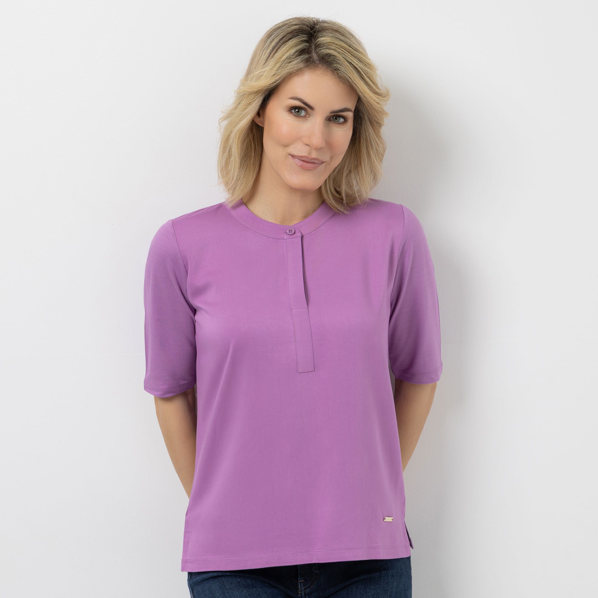 AMINATI® Shirt, 1/2-Arm Rundhalsausschnitt Knopfleiste Seitenschlitze