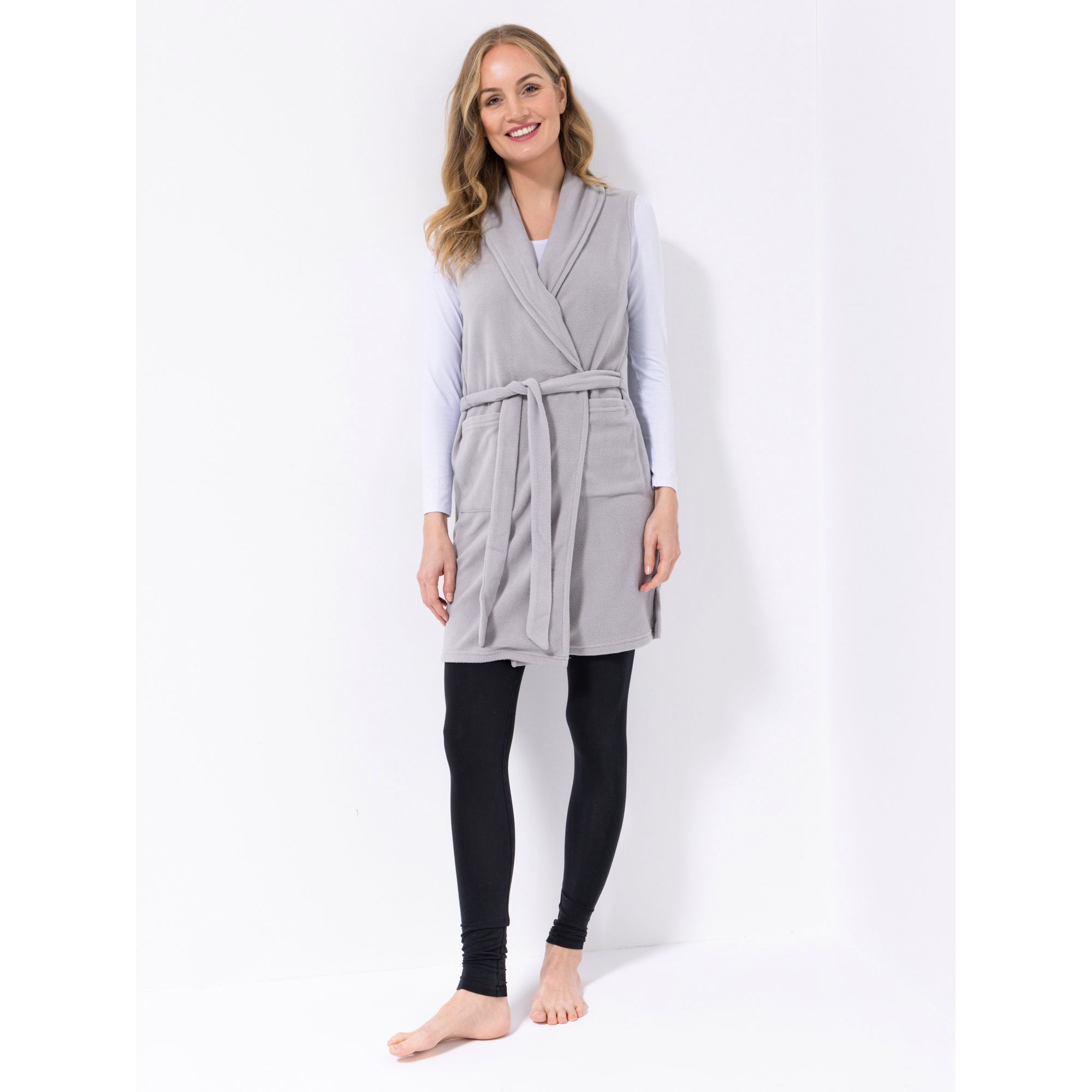 POLARSTERN HOMEWEAR Weste, ohne Arm Mikrofaser Fleece Bindeband aufgesetzte Taschen