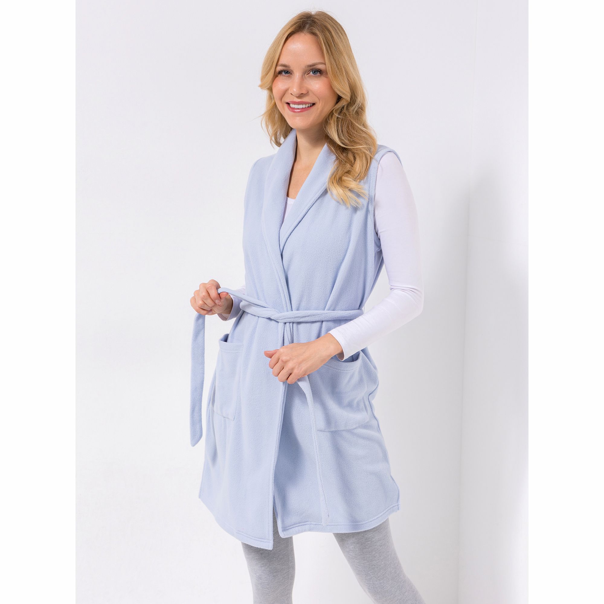POLARSTERN HOMEWEAR Weste, ohne Arm Mikrofaser Fleece Bindeband aufgesetzte Taschen