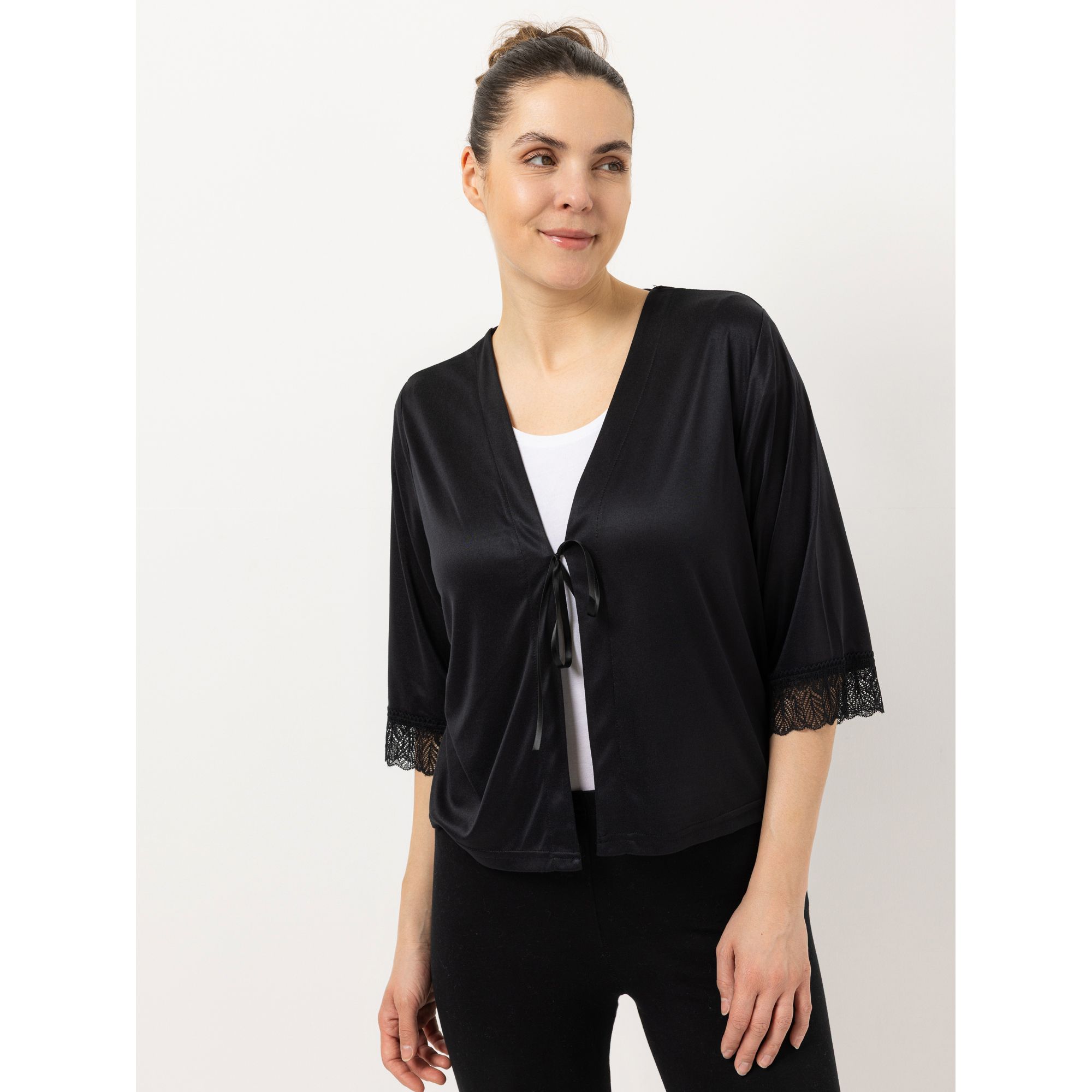 JERYMOOD HOMEWEAR Bolero, 3/4-Arm Mikrofaser Bindeband Spitzendetails
